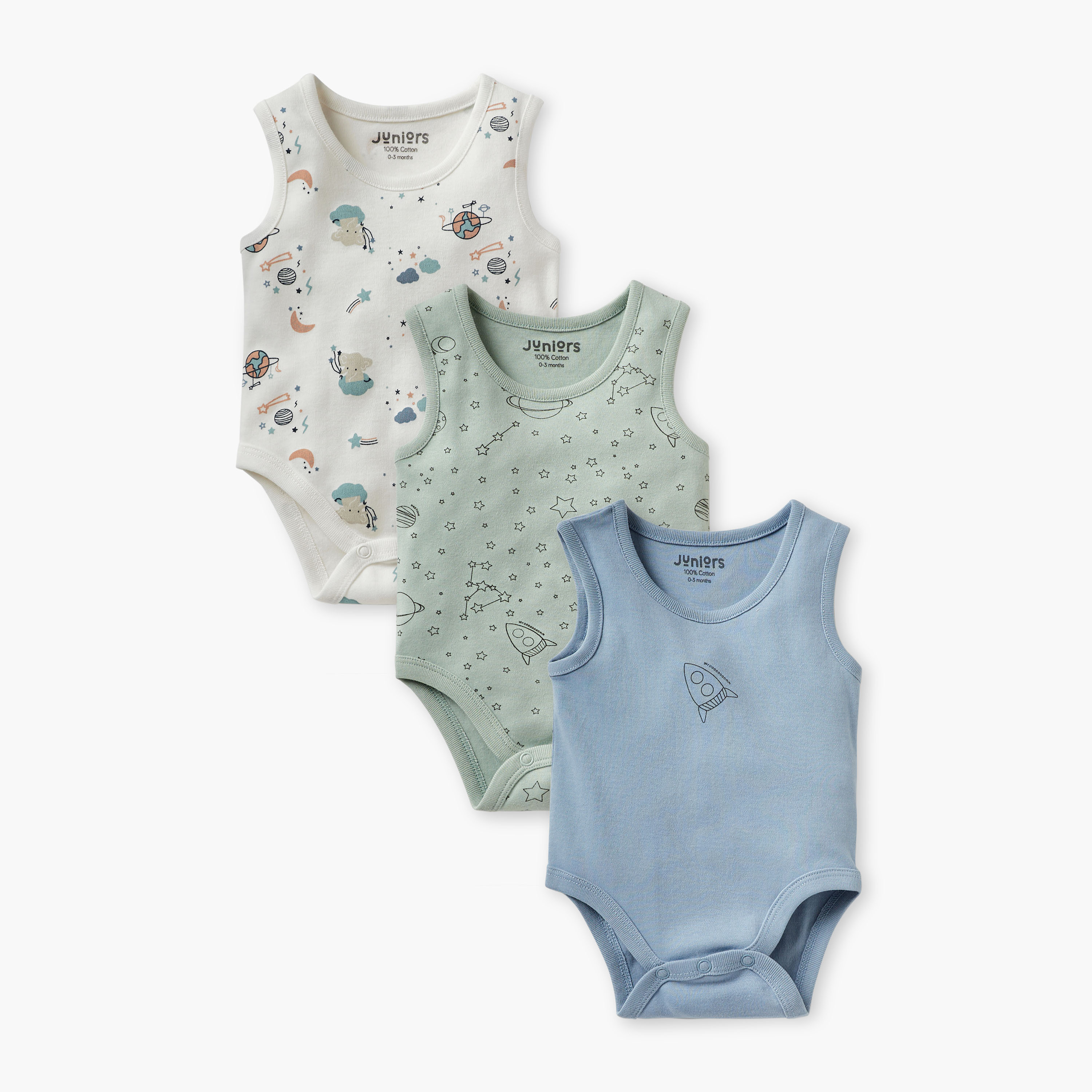 Juniors Space Print Sleeveless Bodysuit - Set of 3-baby-boys-clothing-bodysuits-image-1