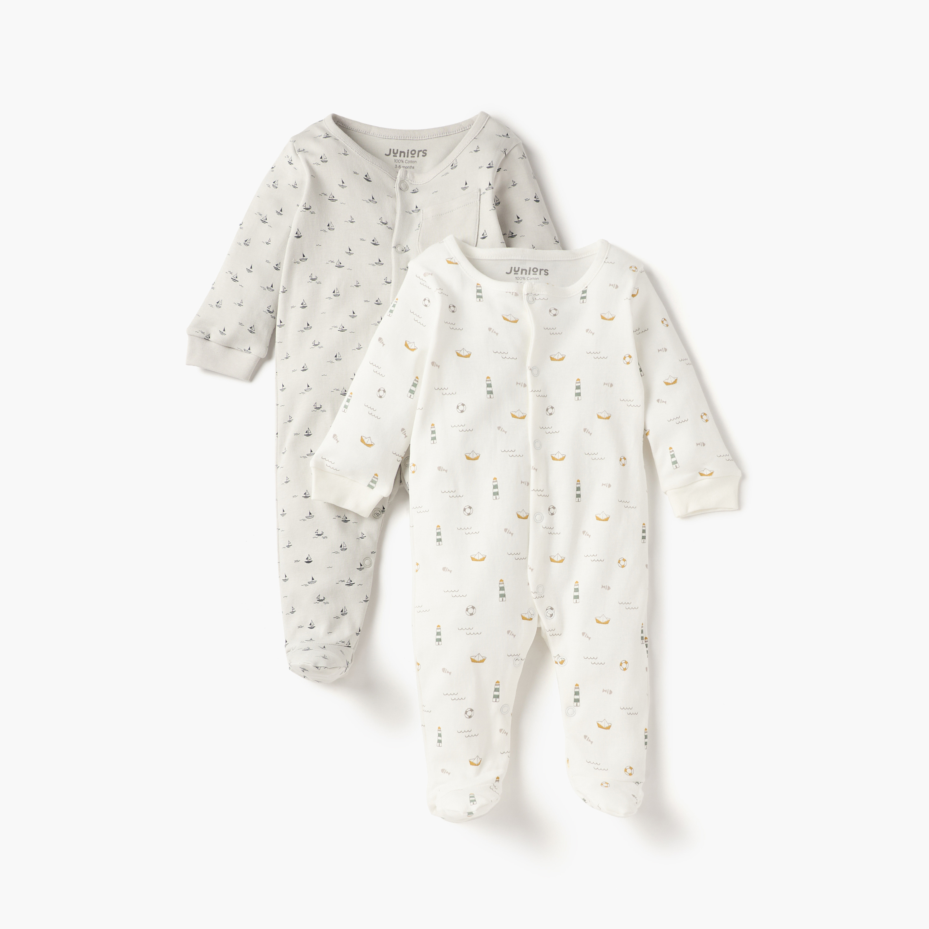 Juniors Printed Closed Feet Sleepsuit with Long Sleeves - Set of 2-baby-boys-clothing-nightwear-sleepsuits-image-3