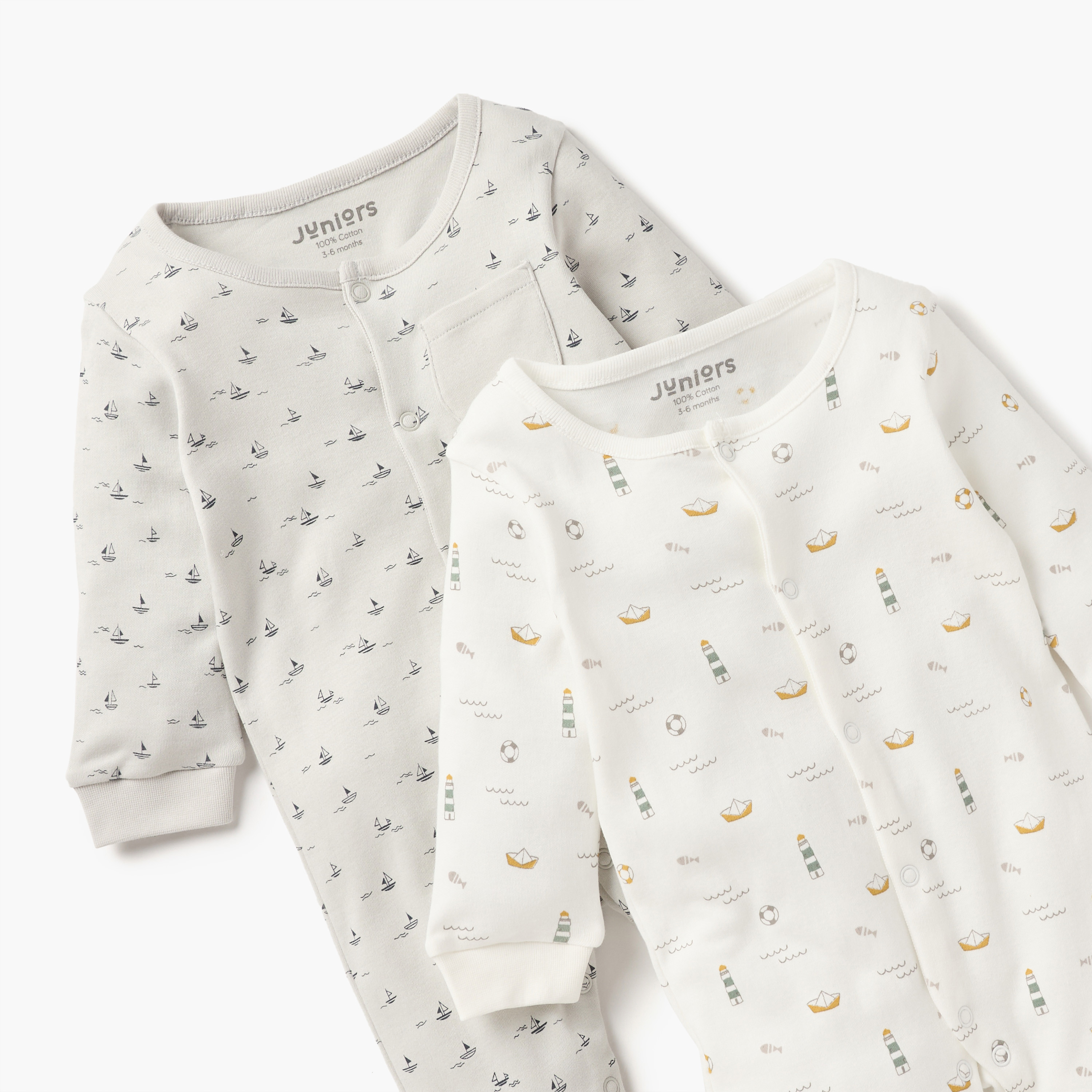 Juniors Printed Closed Feet Sleepsuit with Long Sleeves - Set of 2-baby-boys-clothing-nightwear-sleepsuits-image-4