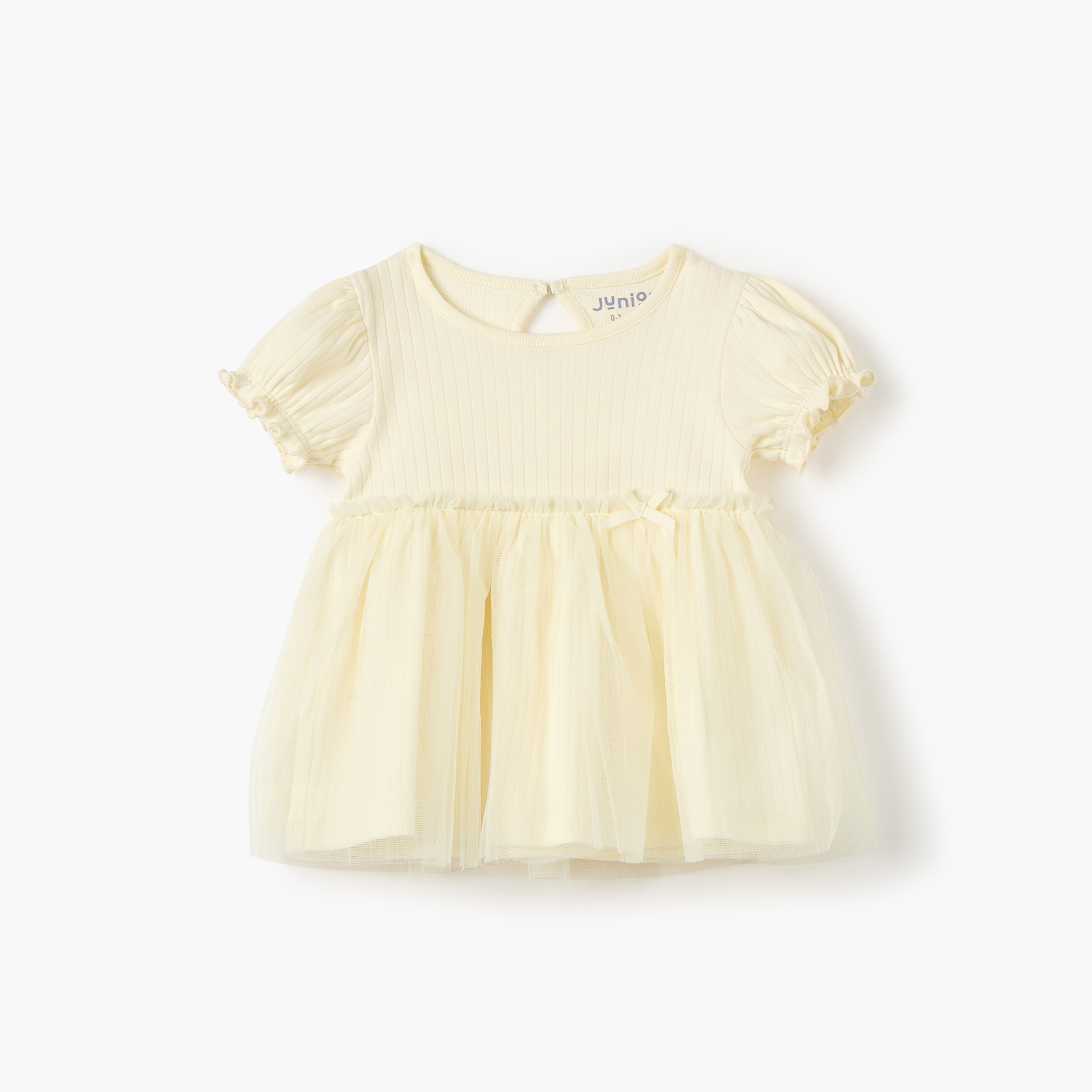 Juniors Ribbed A-line Dress with Round Neck and Tulle Skirt Detail-baby-girls-clothing-dressesandjumpsuits-image-1