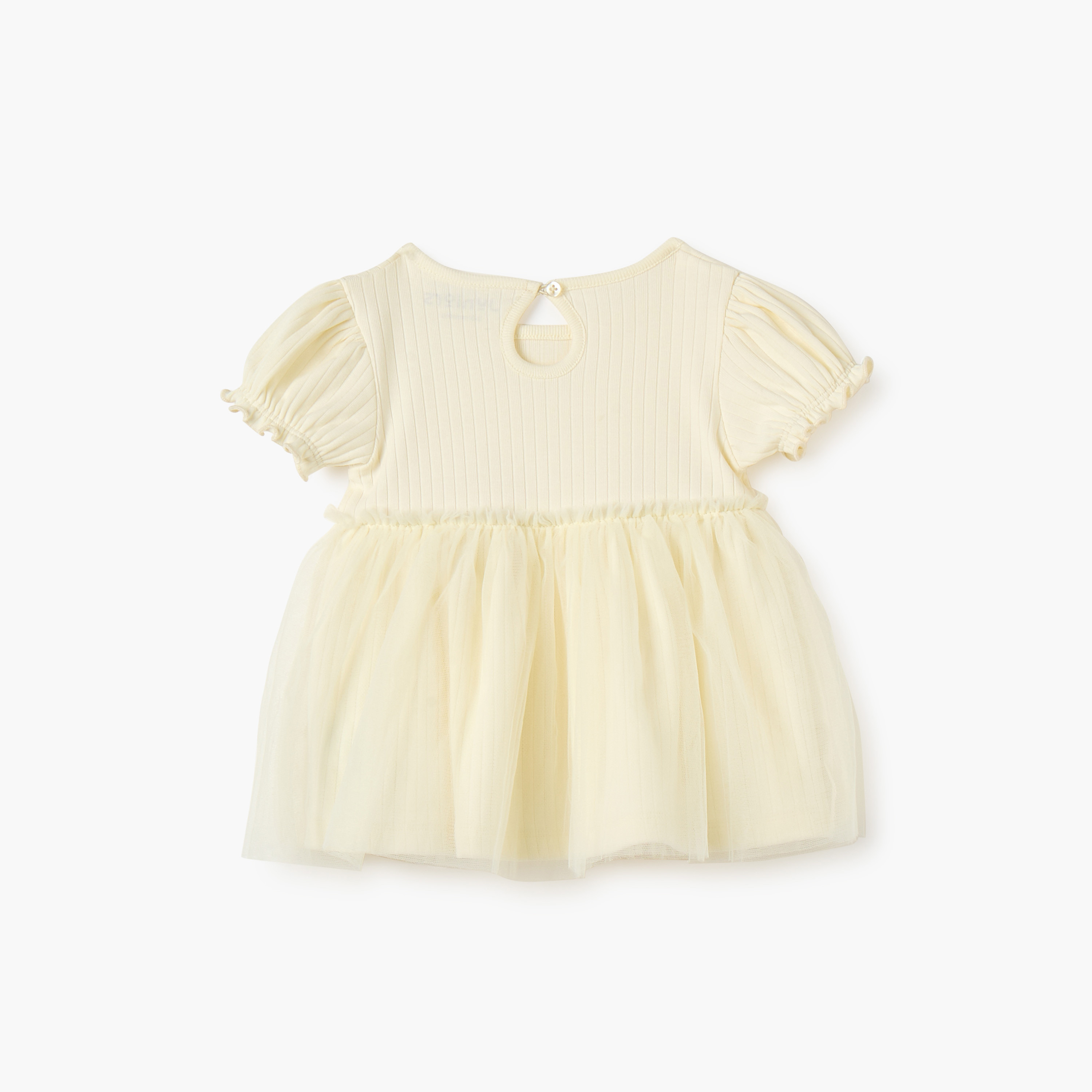 Juniors Ribbed A-line Dress with Round Neck and Tulle Skirt Detail-baby-girls-clothing-dressesandjumpsuits-image-2
