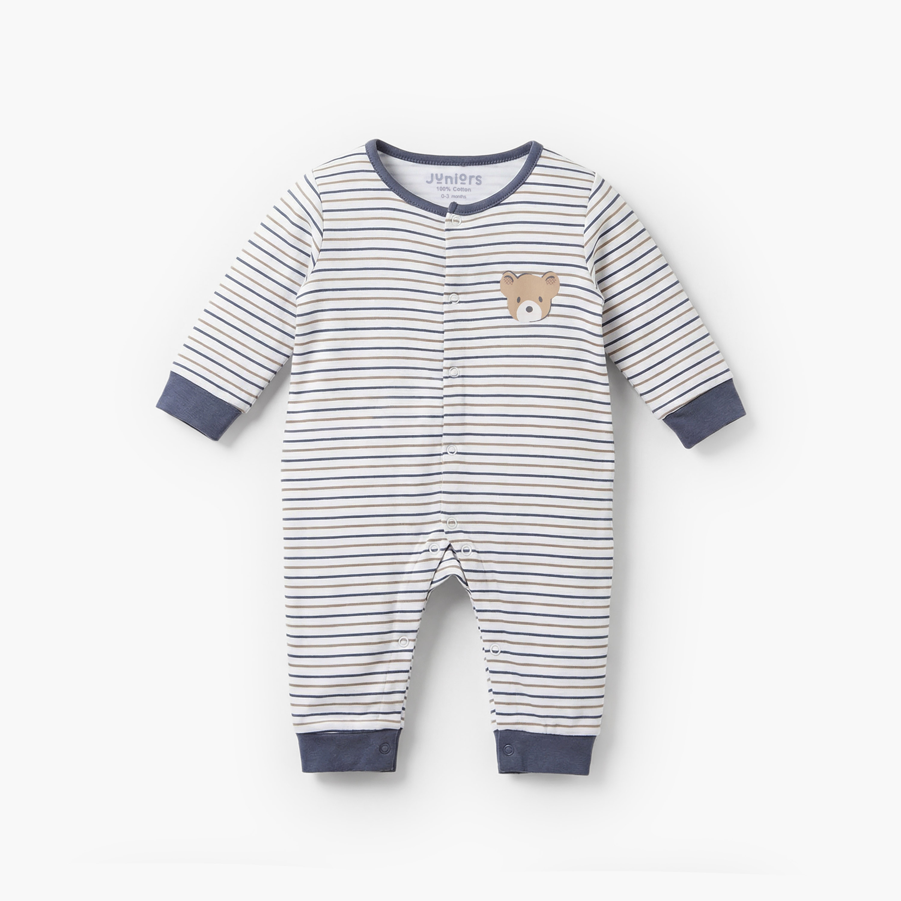 Pack of 3 Juniors Cotton Crew Neck Long Sleeves Sleepsuit with Bear Print-baby-boys-clothing-nightwear-sleepsuits-image-2