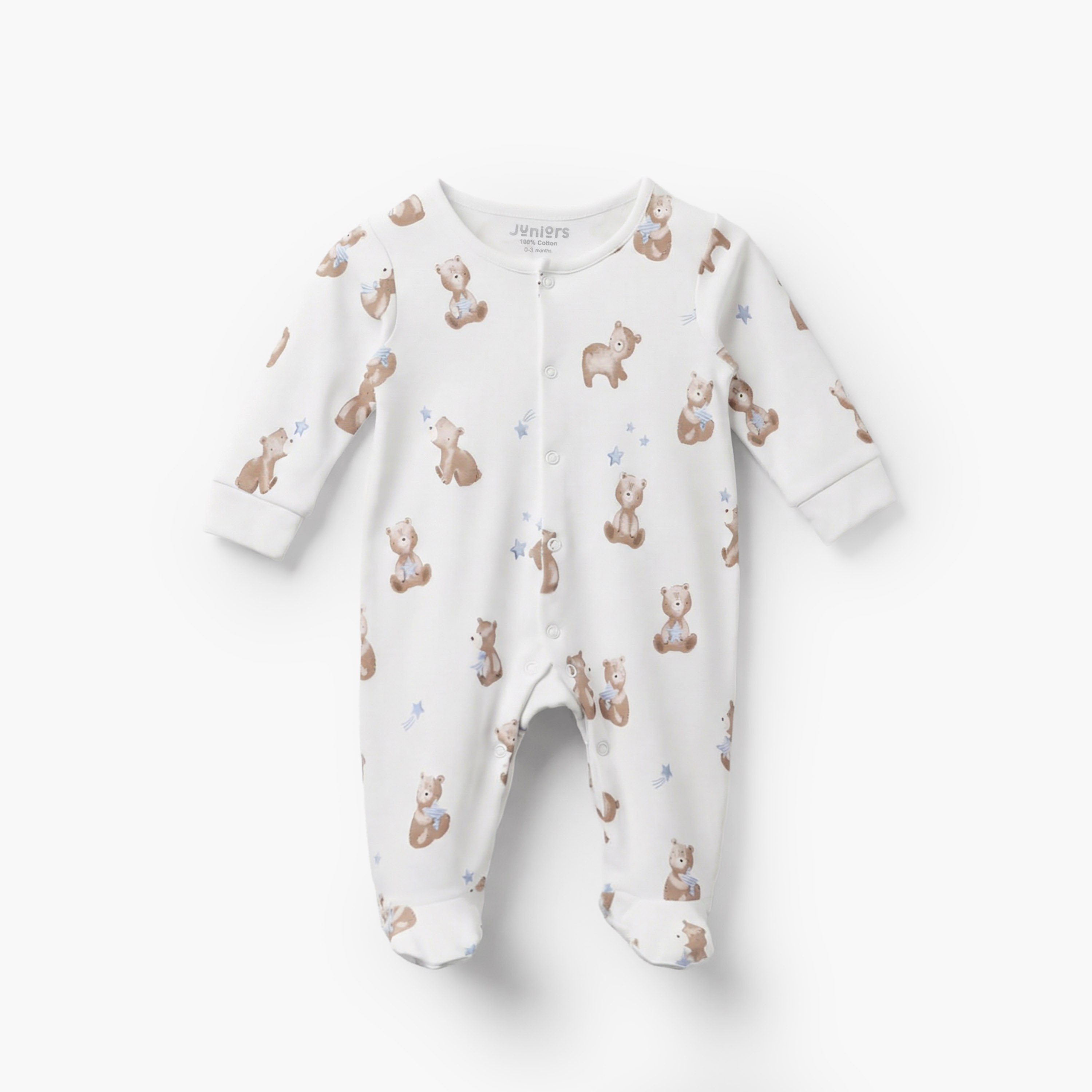 Pack of 3 Juniors Cotton Crew Neck Long Sleeves Sleepsuit with Bear Print-baby-boys-clothing-nightwear-sleepsuits-image-3