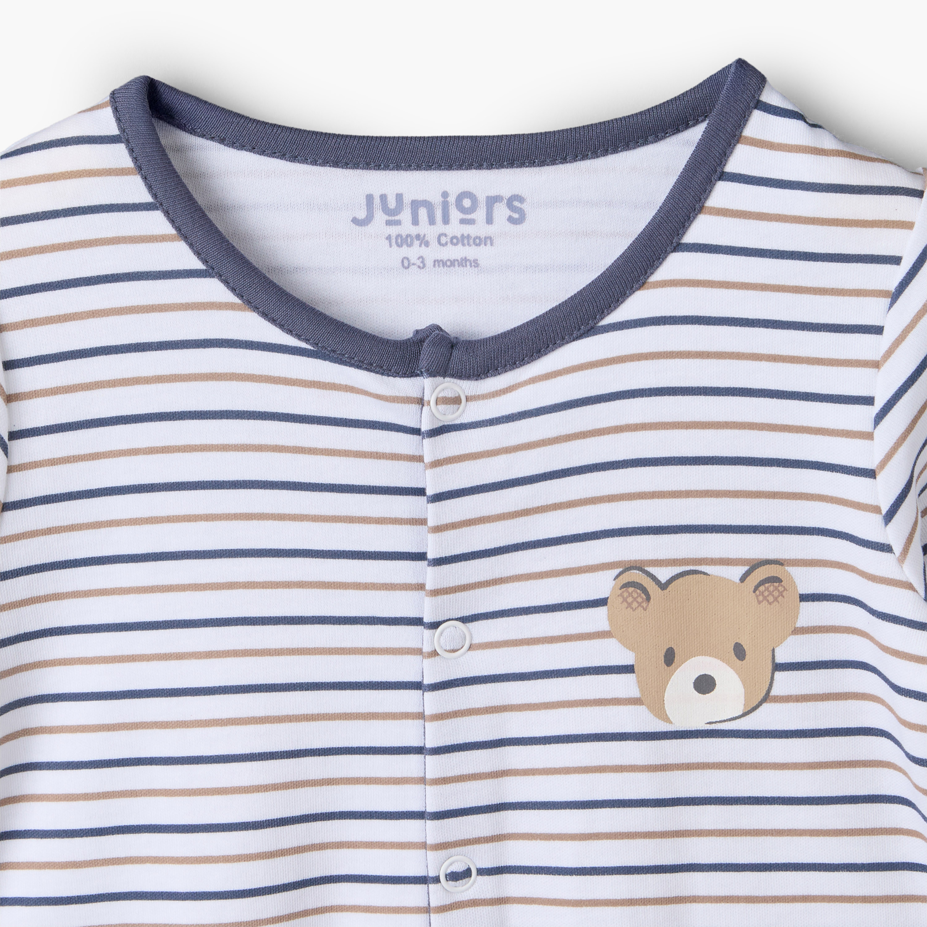 Pack of 3 Juniors Cotton Crew Neck Long Sleeves Sleepsuit with Bear Print-baby-boys-clothing-nightwear-sleepsuits-image-5