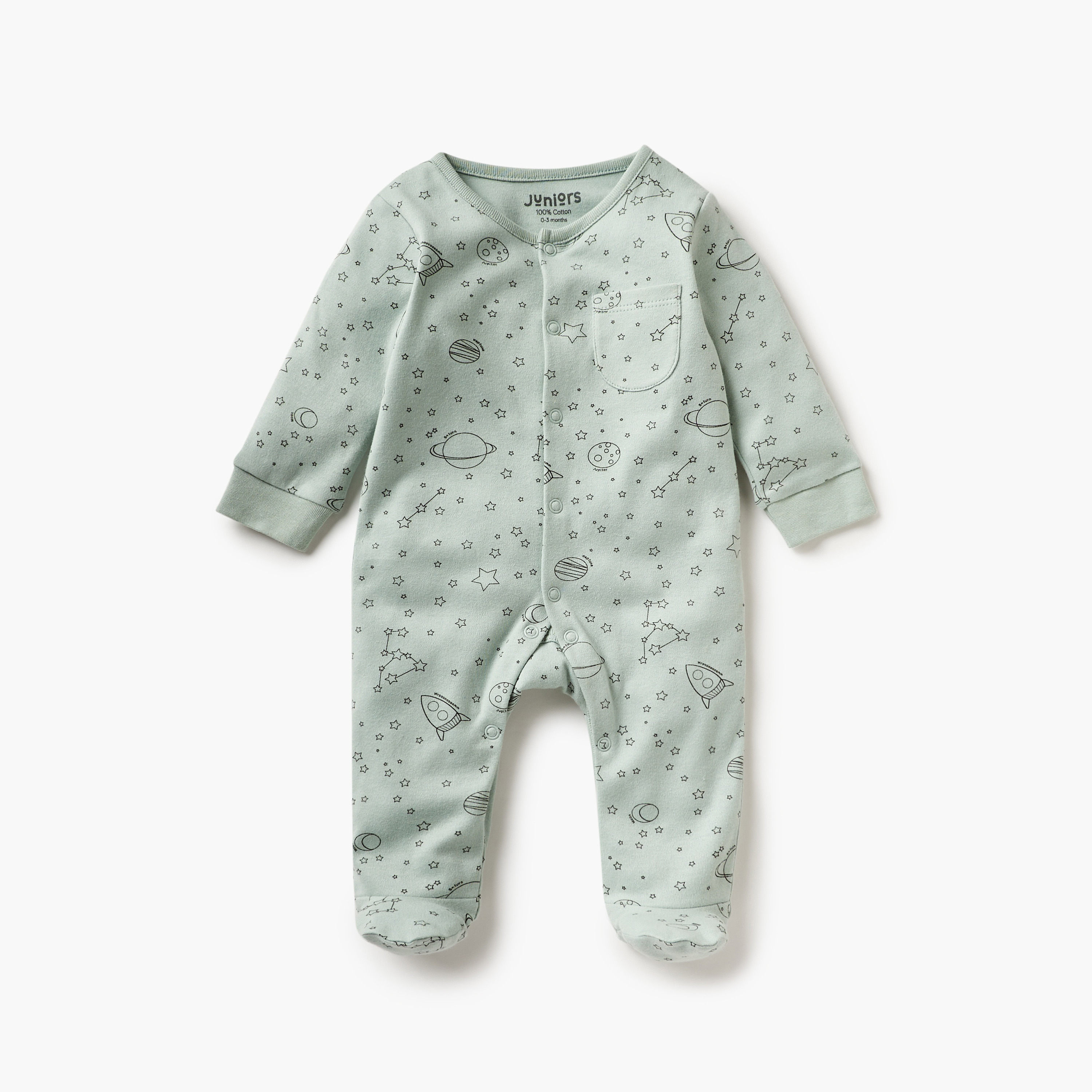 Juniors Space Print Closed Feet Sleepsuit with Long Sleeves - Set of 2-baby-boys-clothing-nightwear-sleepsuits-image-2