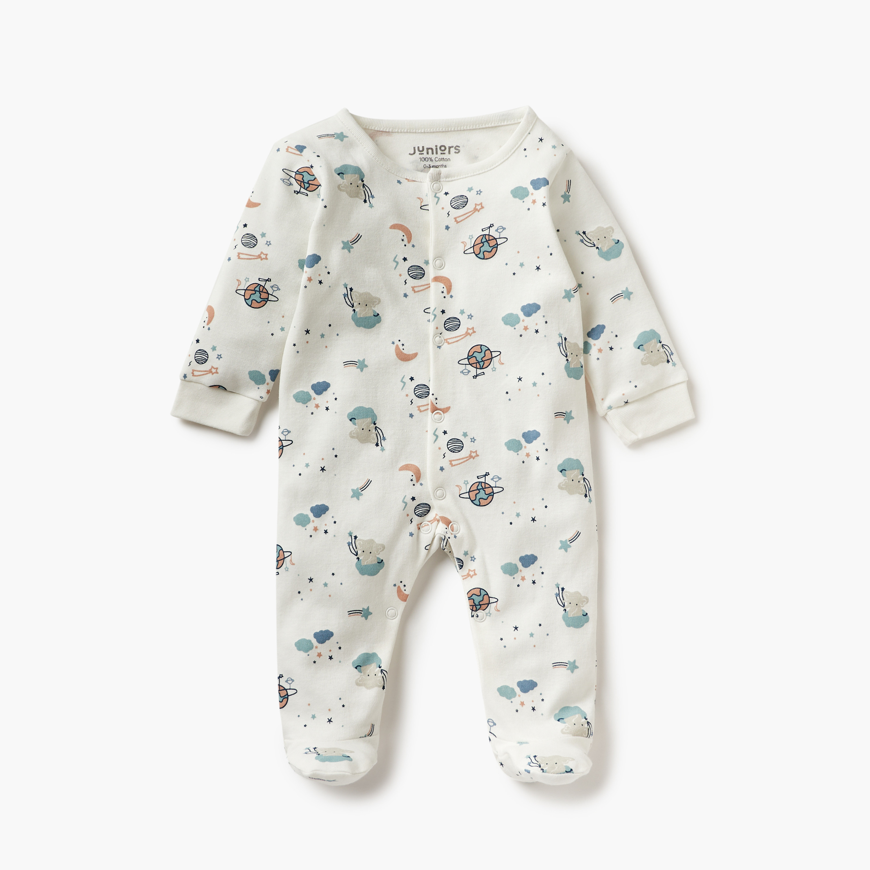 Juniors Space Print Closed Feet Sleepsuit with Long Sleeves - Set of 2-baby-boys-clothing-nightwear-sleepsuits-image-3