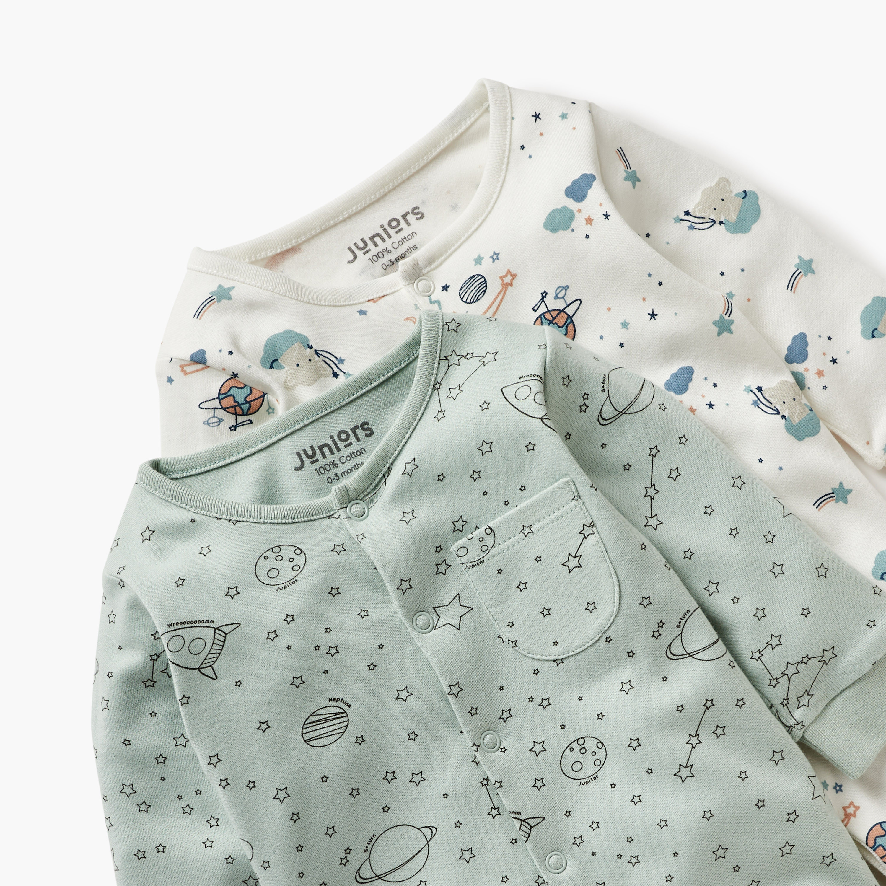 Juniors Space Print Closed Feet Sleepsuit with Long Sleeves - Set of 2-baby-boys-clothing-nightwear-sleepsuits-image-4