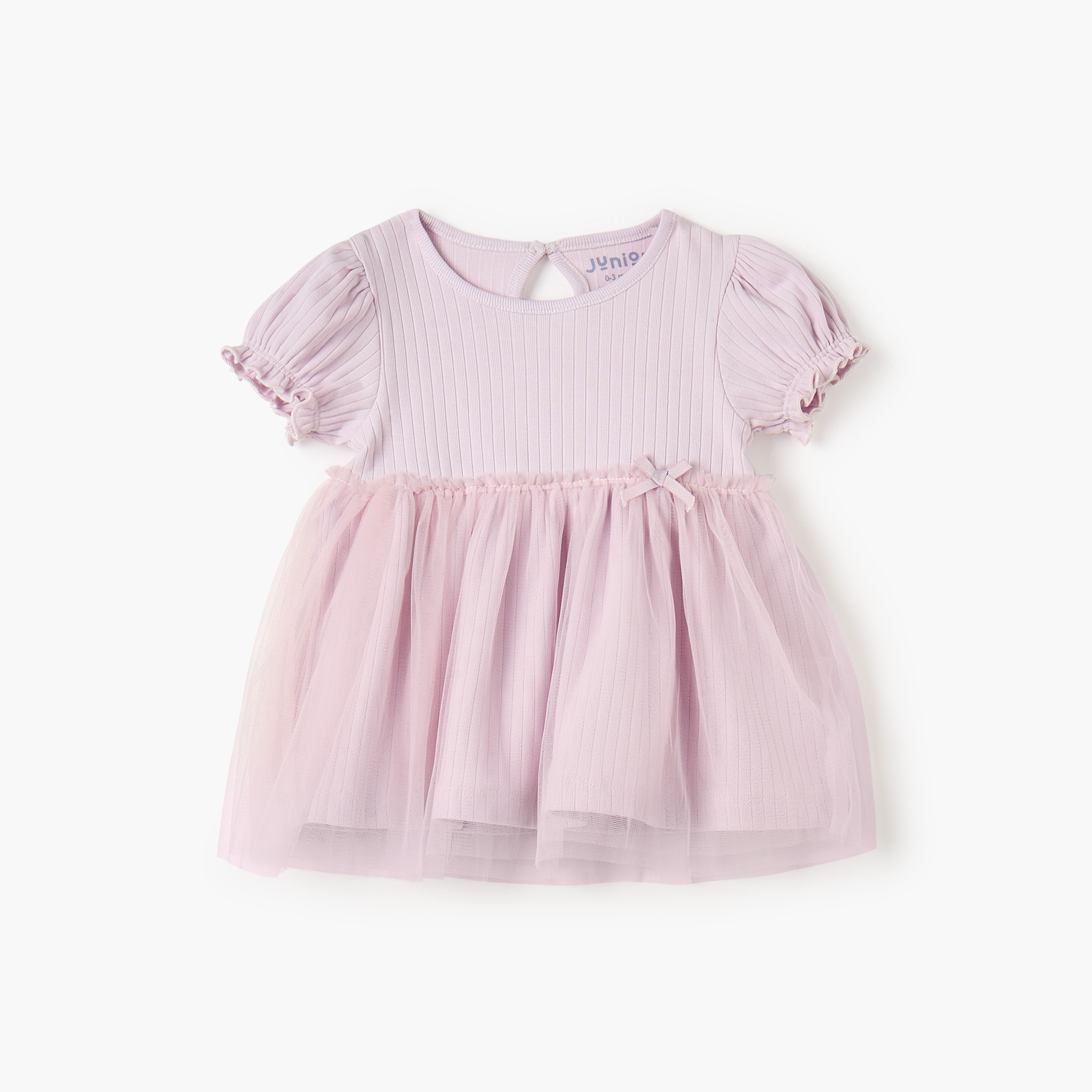 Juniors Ribbed A-line Dress with Round Neck and Tulle Skirt Detail-baby-girls-clothing-dressesandjumpsuits-image-1
