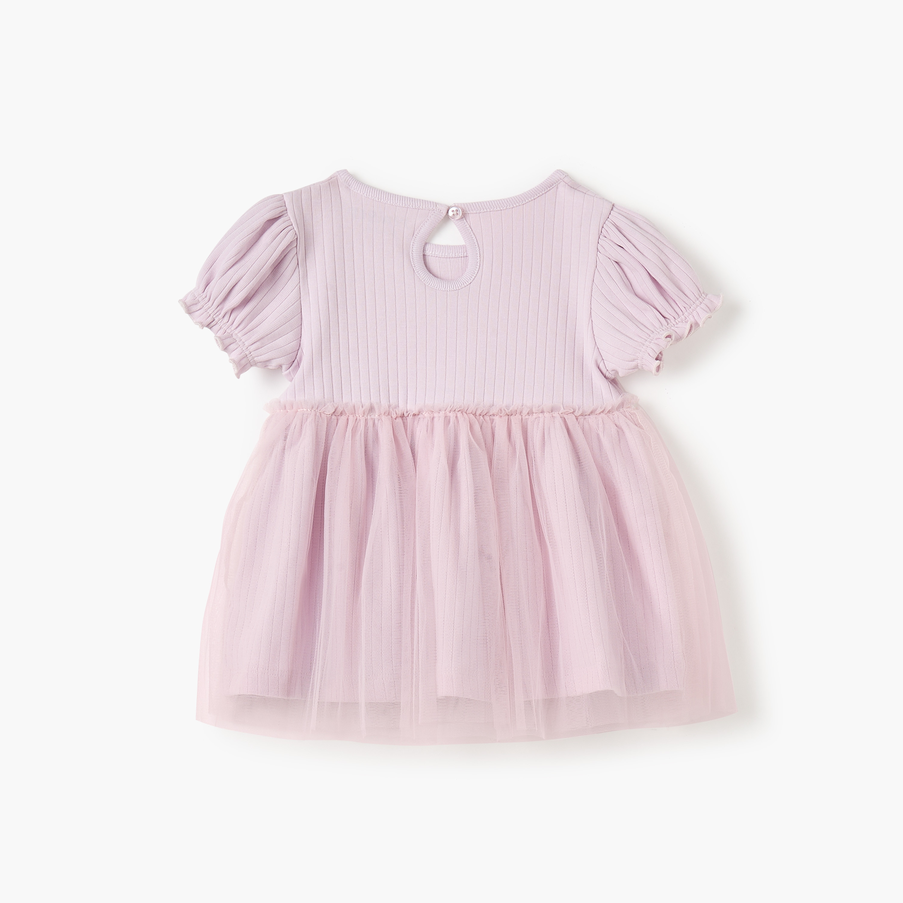 Juniors Ribbed A-line Dress with Round Neck and Tulle Skirt Detail-baby-girls-clothing-dressesandjumpsuits-image-2