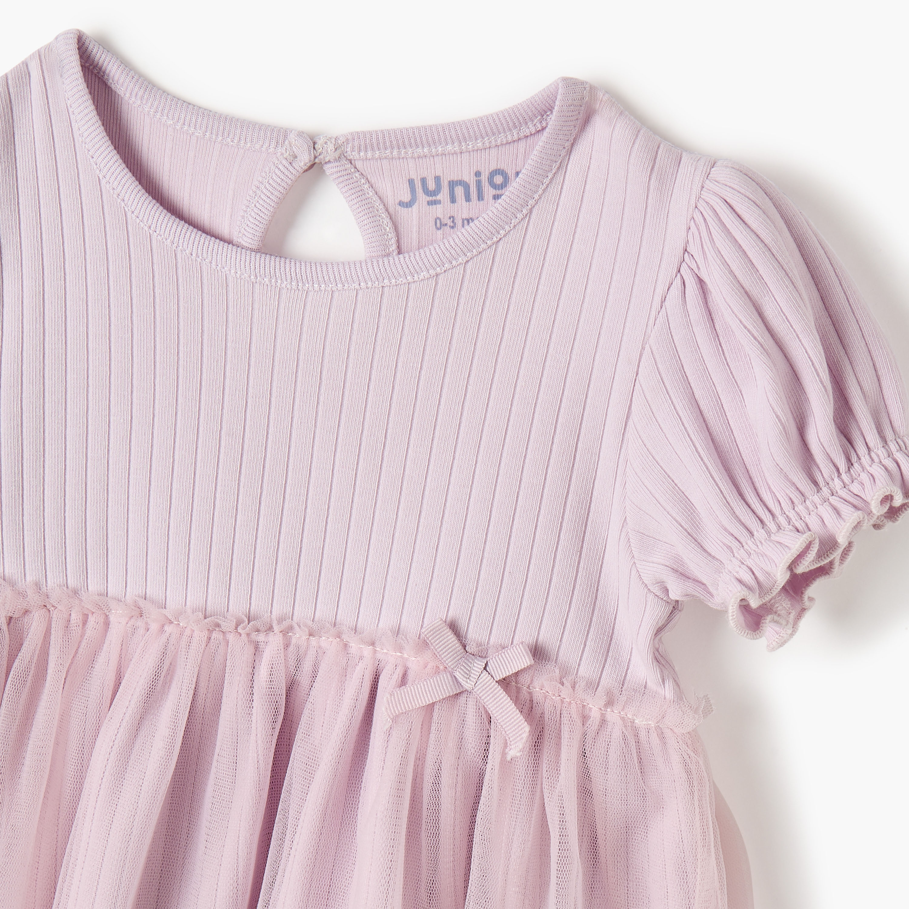 Juniors Ribbed A-line Dress with Round Neck and Tulle Skirt Detail-baby-girls-clothing-dressesandjumpsuits-image-3