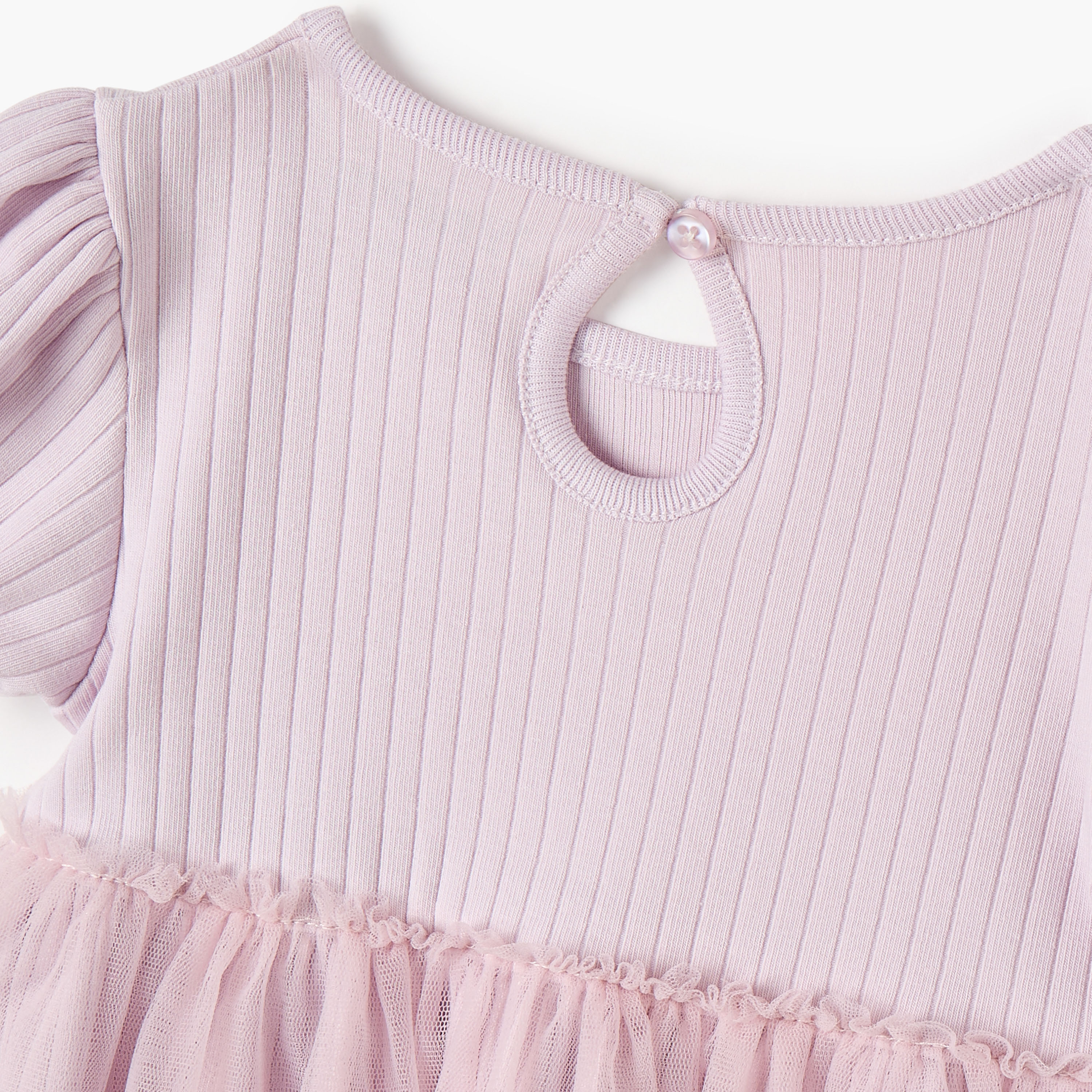 Juniors Ribbed A-line Dress with Round Neck and Tulle Skirt Detail-baby-girls-clothing-dressesandjumpsuits-image-4