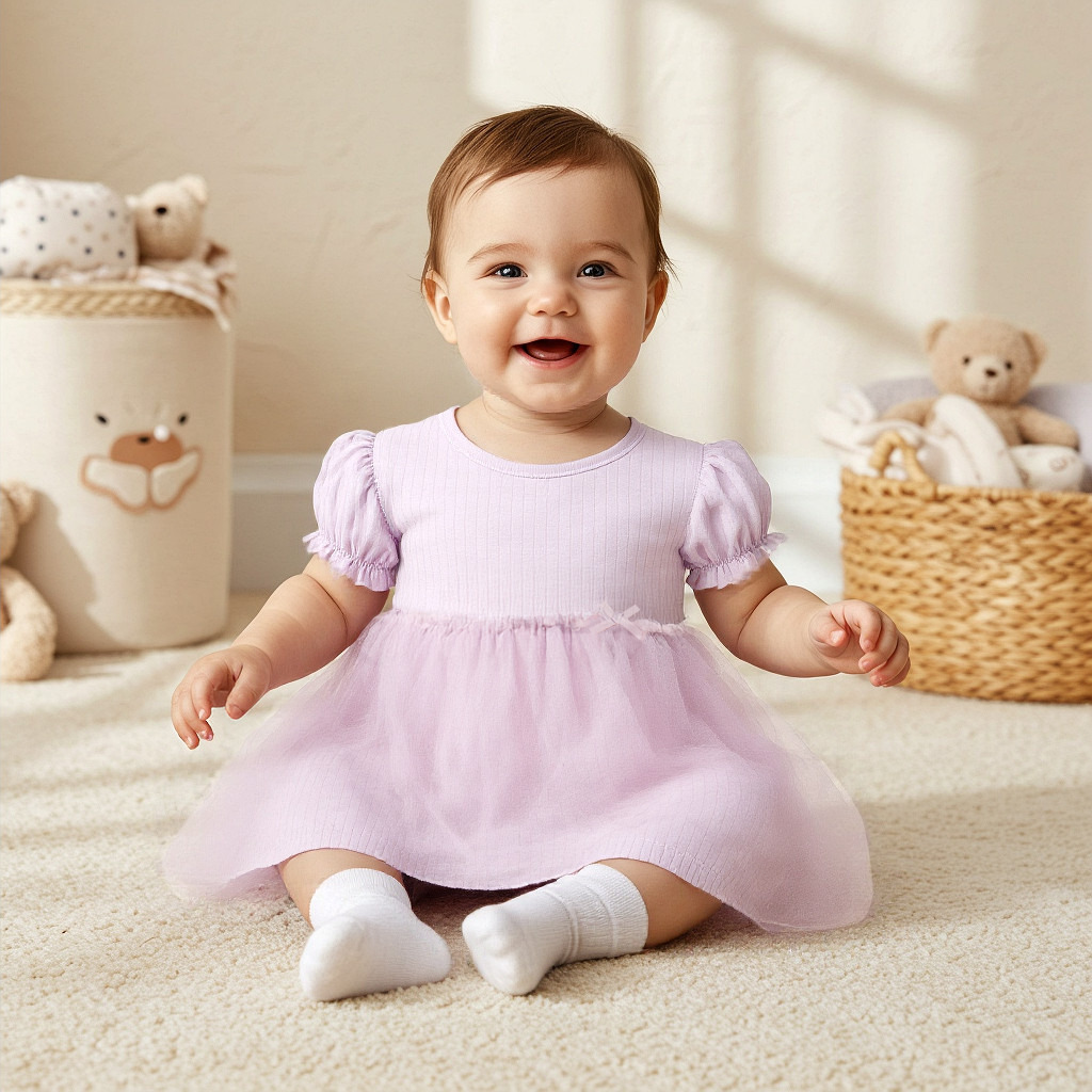 Juniors Ribbed A-line Dress with Round Neck and Tulle Skirt Detail-baby-girls-clothing-dressesandjumpsuits-image-6