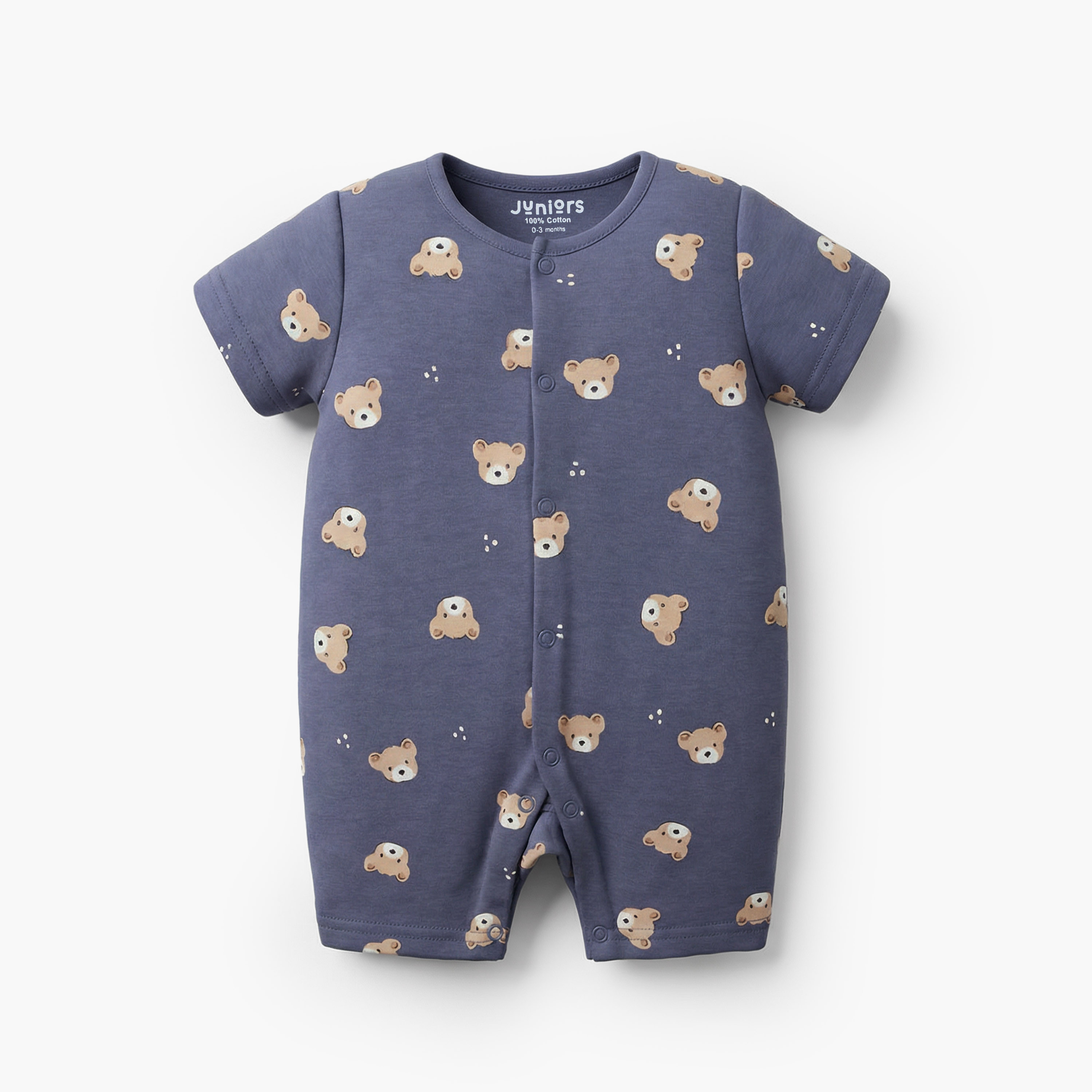 Pack of 3 Juniors Round Neck Short Sleeves Romper with Bear Print-baby-boys-clothing-rompers-image-3
