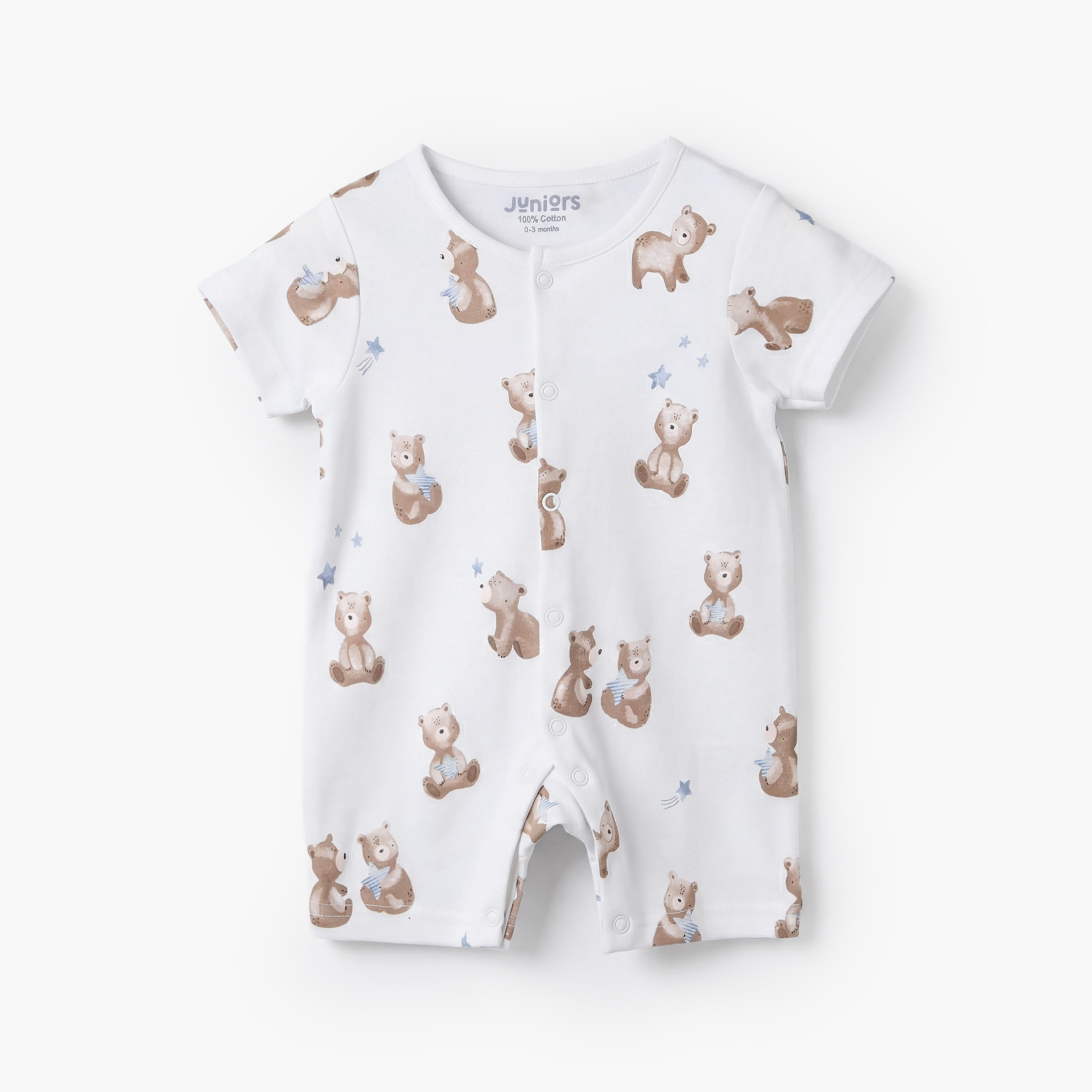 Pack of 3 Juniors Round Neck Short Sleeves Romper with Bear Print-baby-boys-clothing-rompers-image-4