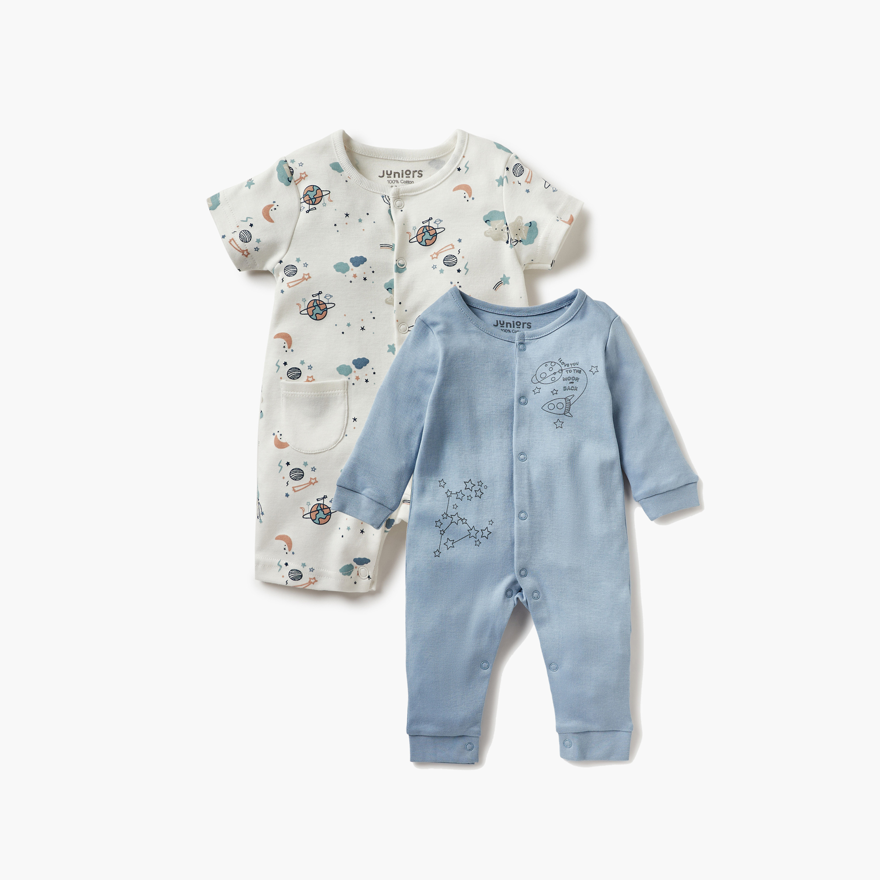 Juniors 2-Piece Space Print Sleepsuit and Romper with Round Neck Set-baby-boys-clothing-nightwear-sleepsuits-image-1