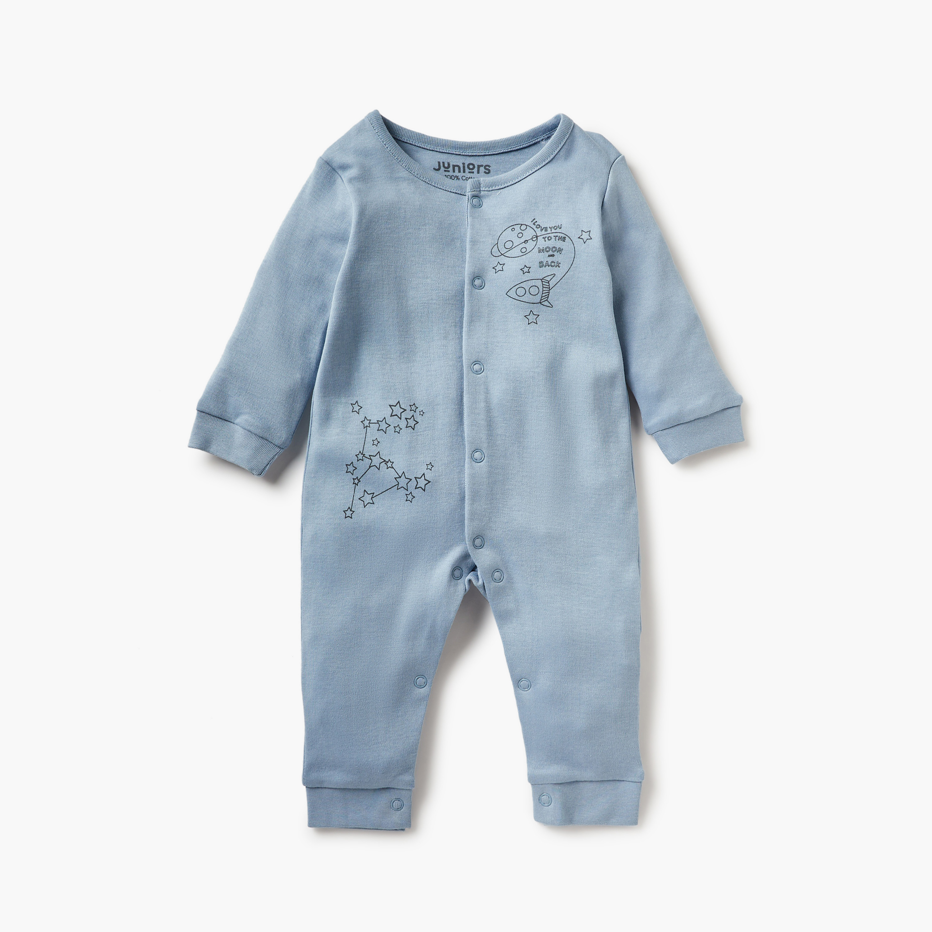 Juniors 2-Piece Space Print Sleepsuit and Romper with Round Neck Set-baby-boys-clothing-nightwear-sleepsuits-image-2