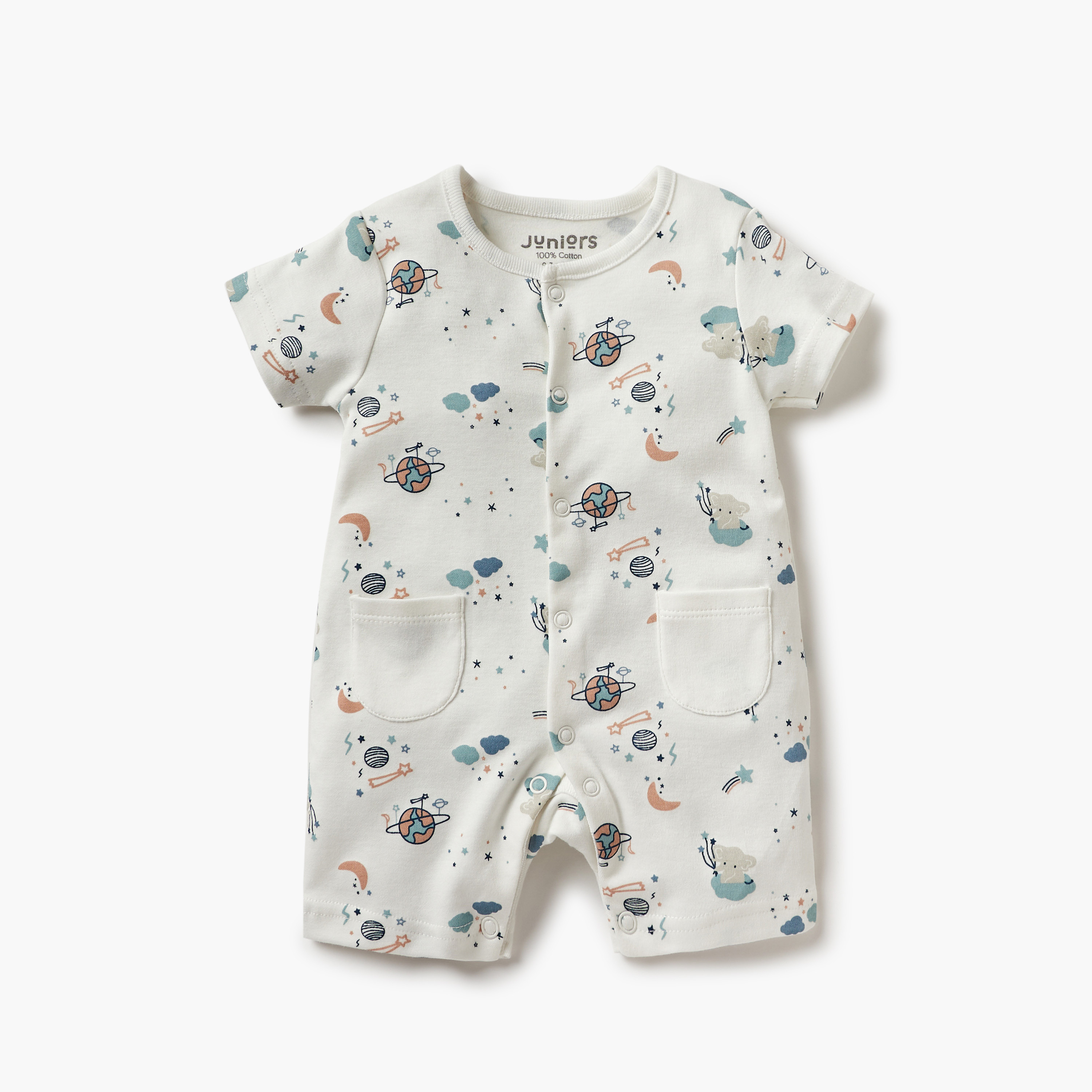 Juniors 2-Piece Space Print Sleepsuit and Romper with Round Neck Set-baby-boys-clothing-nightwear-sleepsuits-image-3