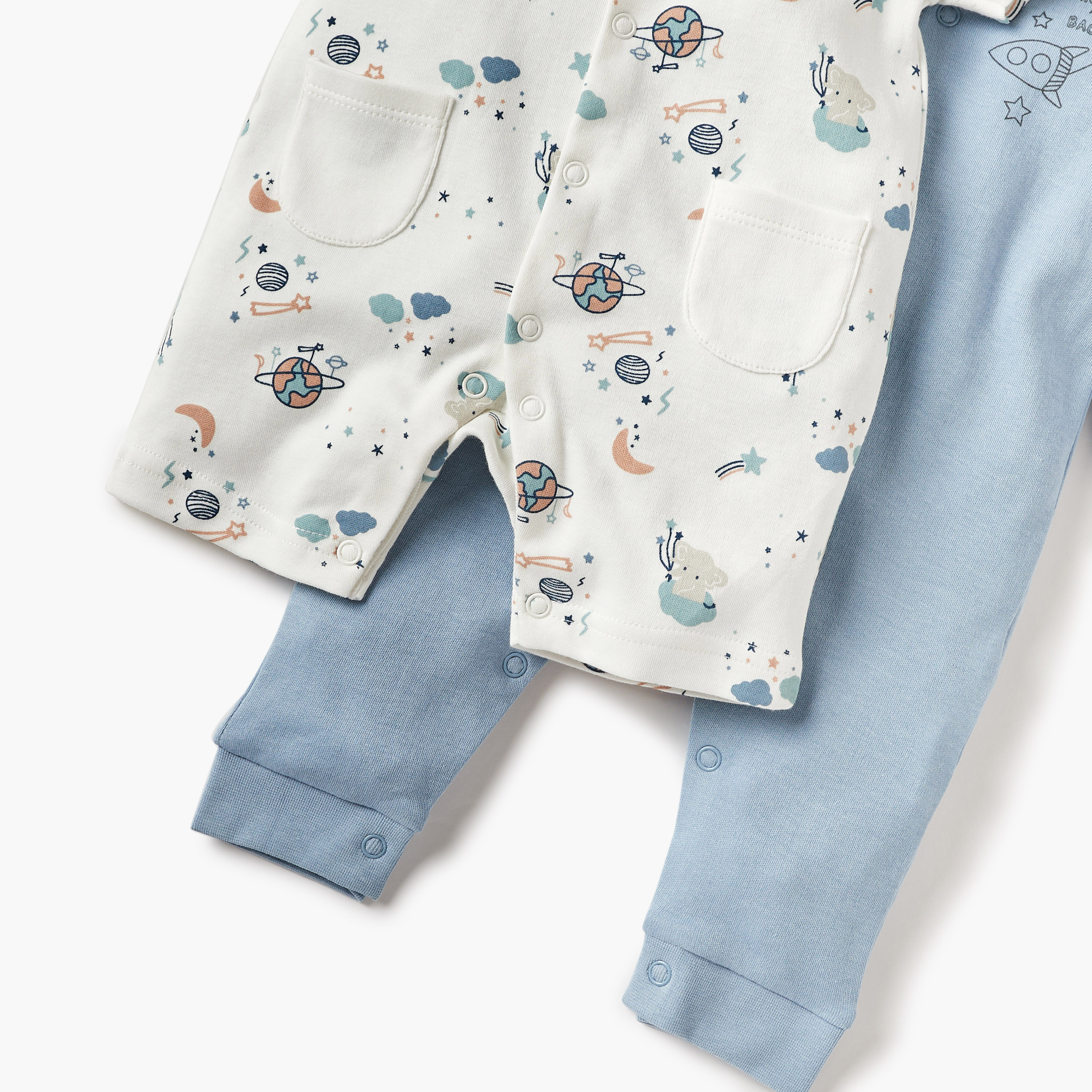 Juniors 2-Piece Space Print Sleepsuit and Romper with Round Neck Set-baby-boys-clothing-nightwear-sleepsuits-image-5