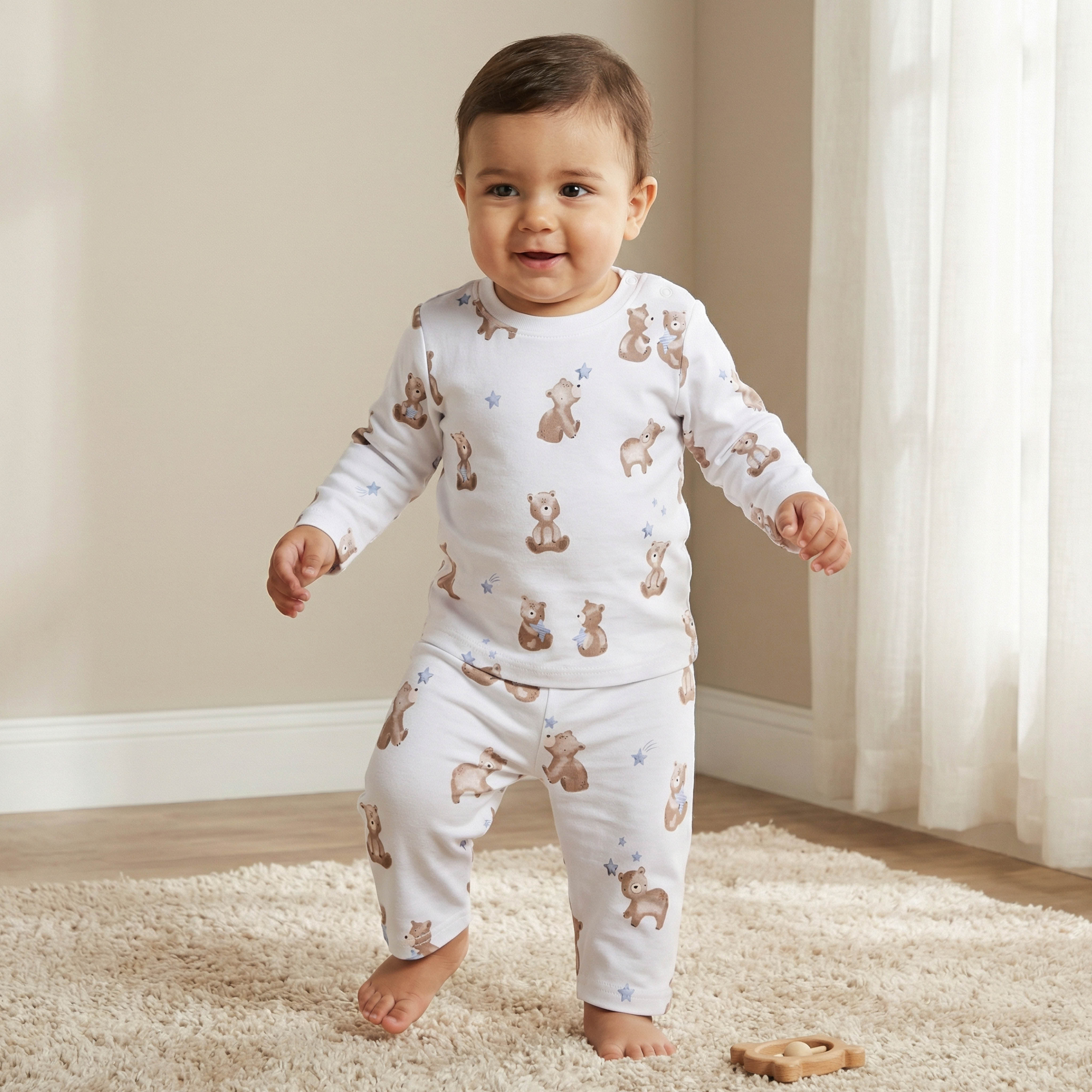 Pack of 3 Juniors Cotton Crew Neck Long Sleeves Pyjama Set with Bear Print-baby-boys-clothing-nightwear-pyjamasets-image-2