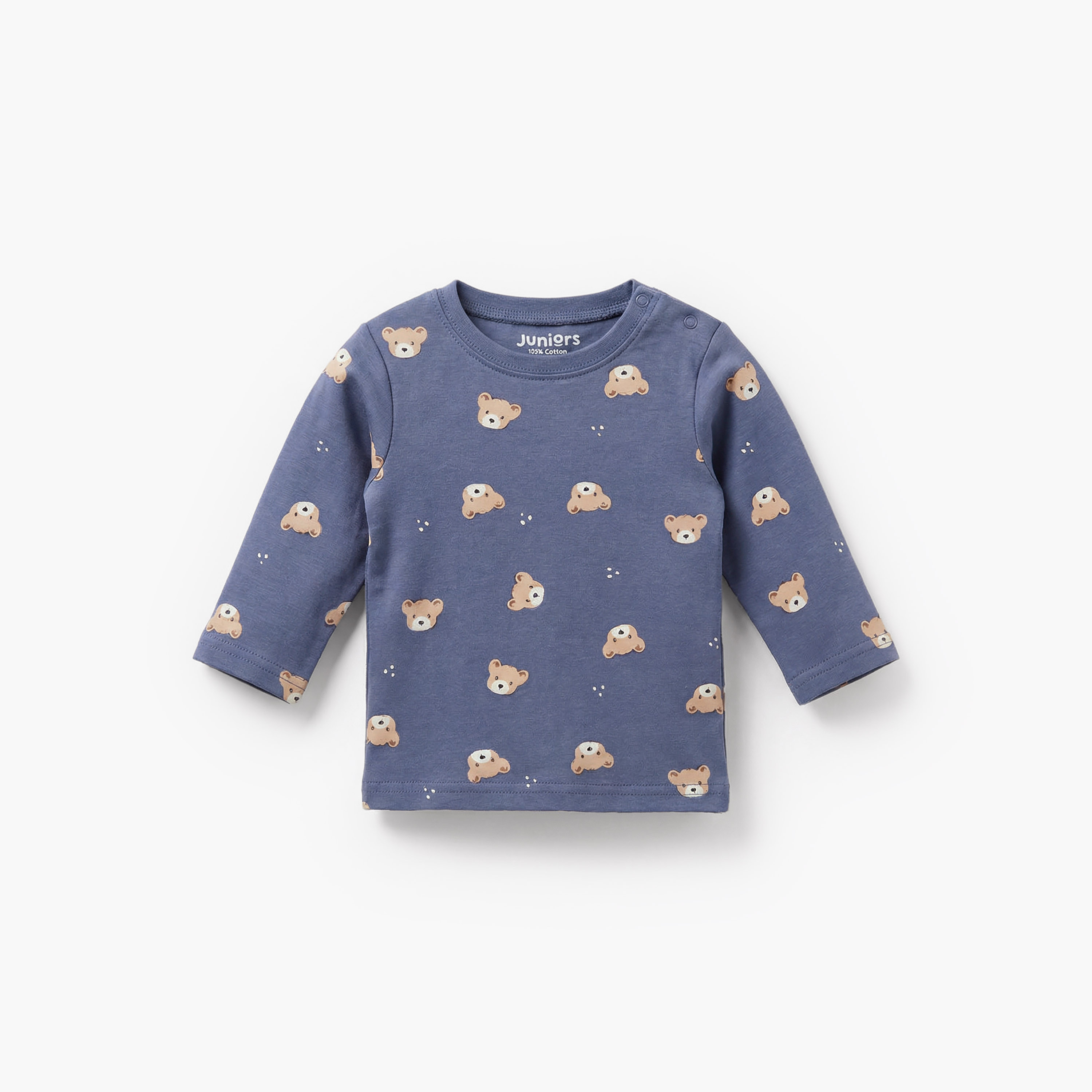 Pack of 3 Juniors Cotton Crew Neck Long Sleeves Pyjama Set with Bear Print-baby-boys-clothing-nightwear-pyjamasets-image-5
