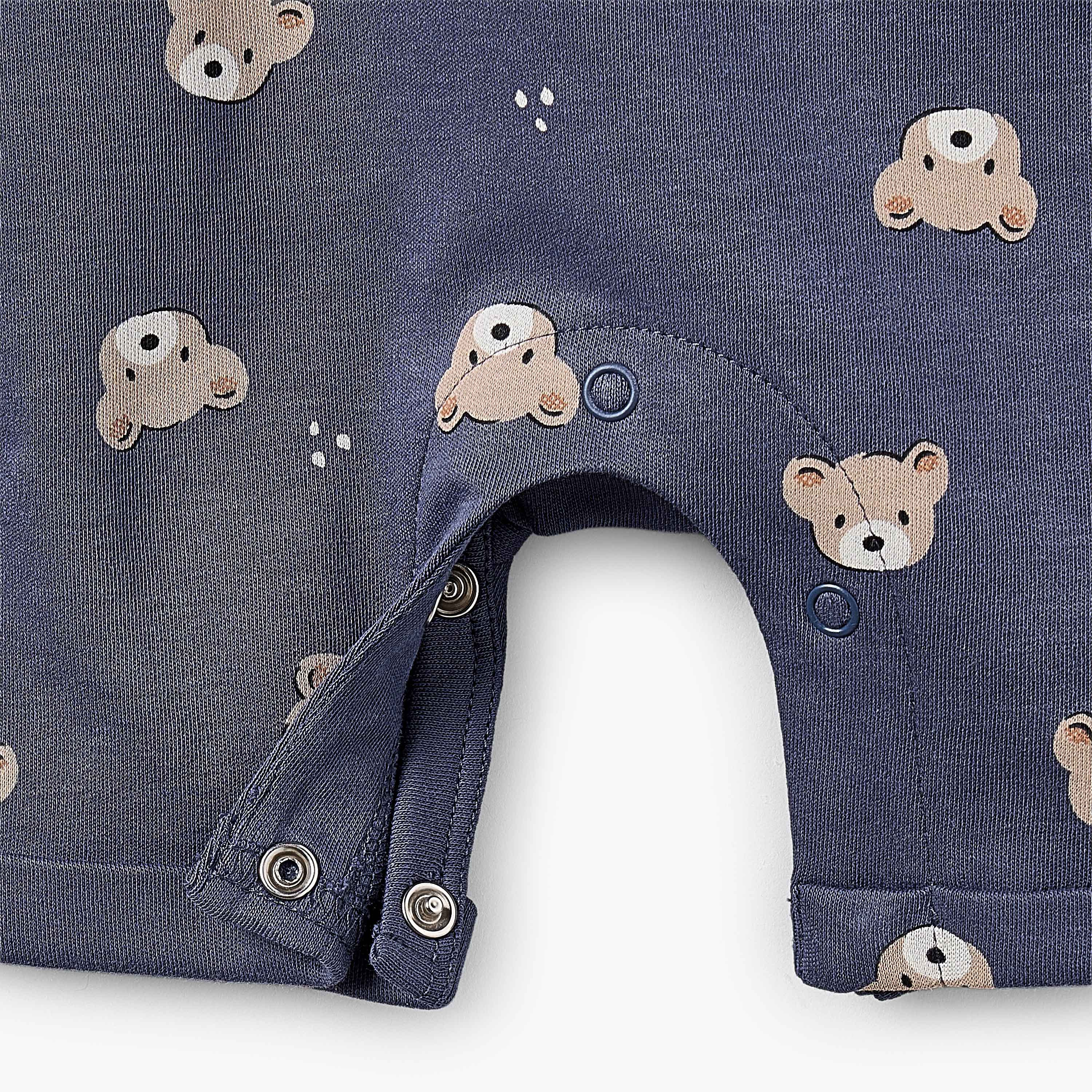 Juniors Round Neck Short Sleeves T-shirt and Dungaree Set with Bear Print-baby-boys-clothing-setsandcoords-image-5