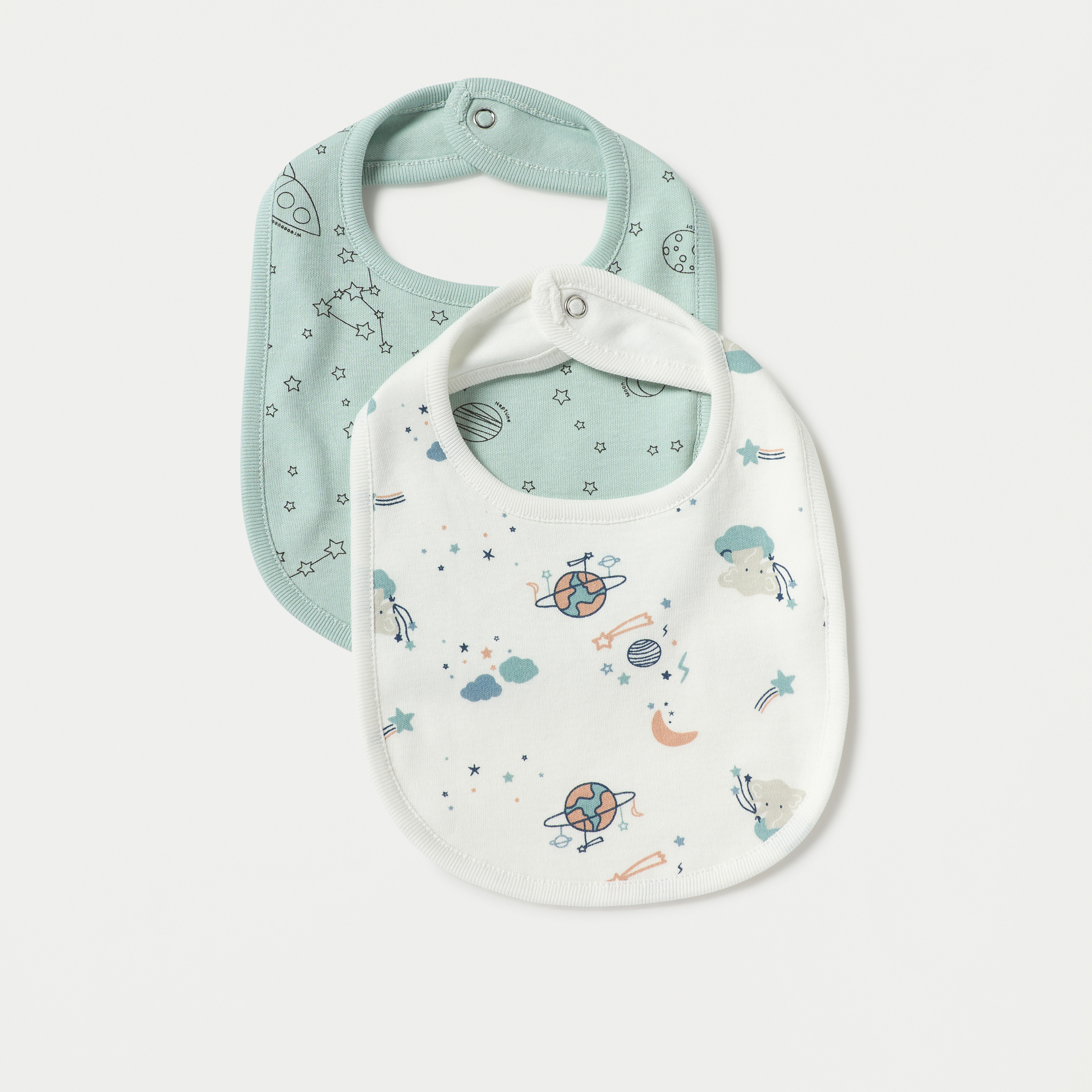 Juniors Space Print Bib with Snap Button Closure - Set of 2-baby-feeding-bibs-image-1