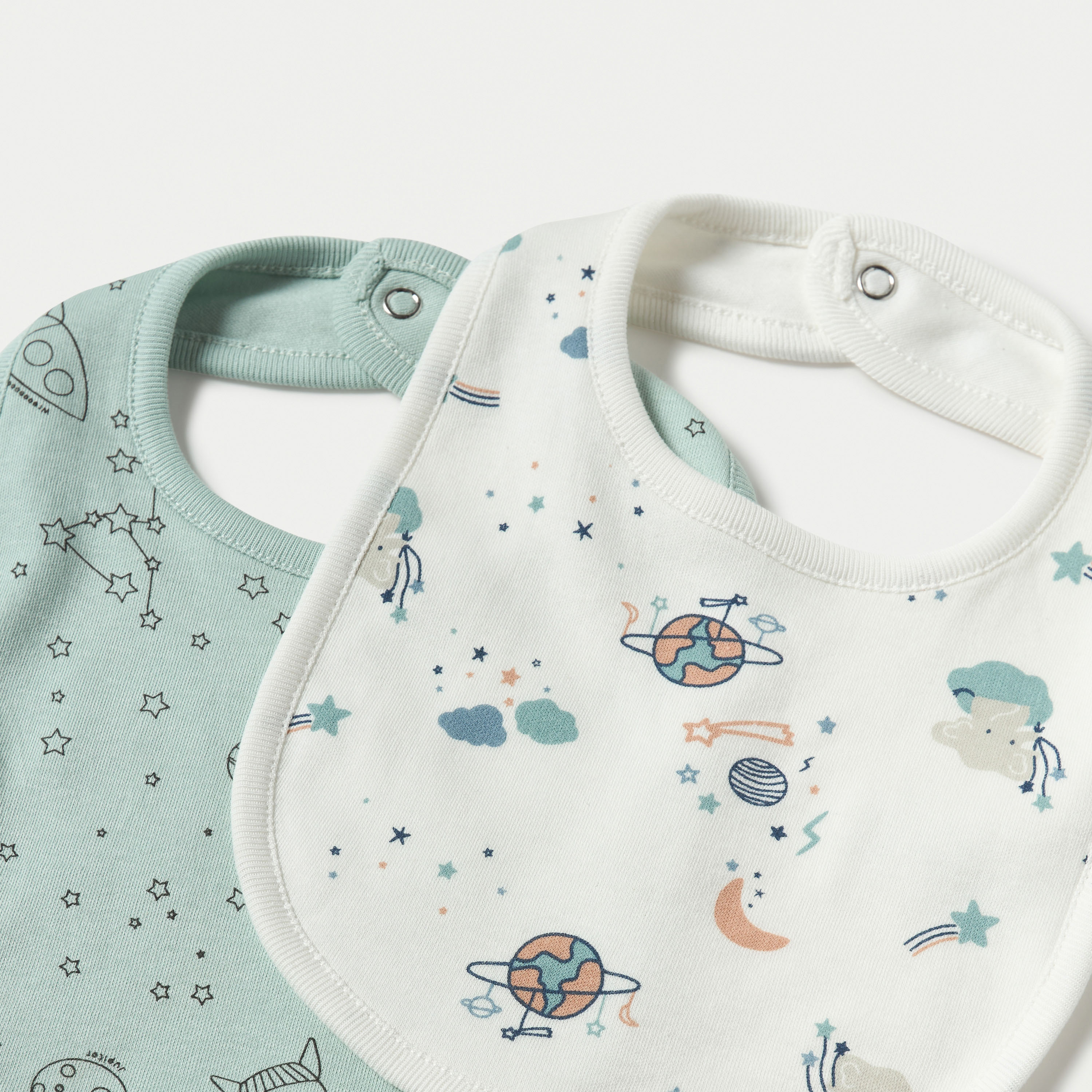 Juniors Space Print Bib with Snap Button Closure - Set of 2-baby-feeding-bibs-image-4