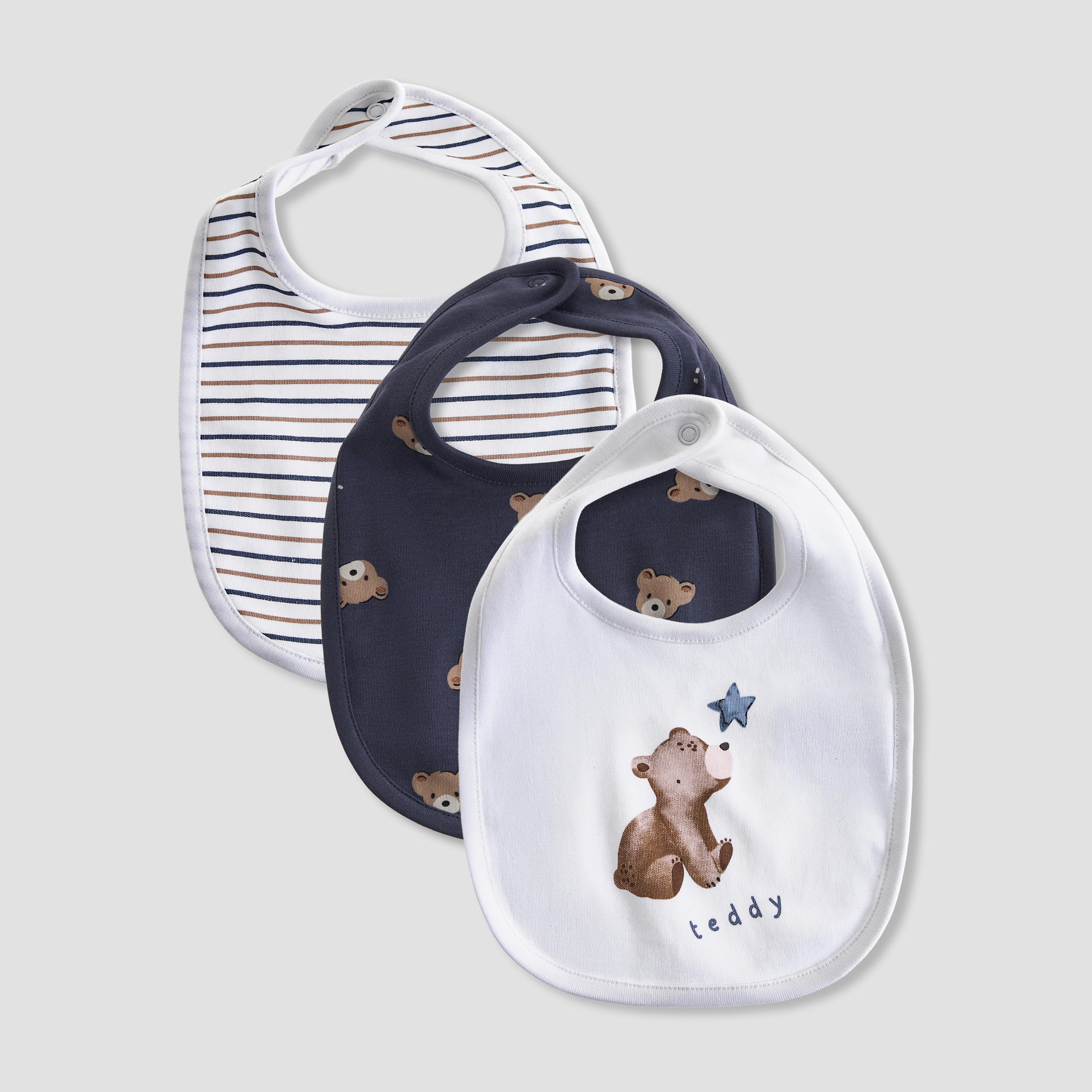 Pack of 3 Juniors Baby Bib with Snap Button Closure-baby-feeding-bibs-image-1