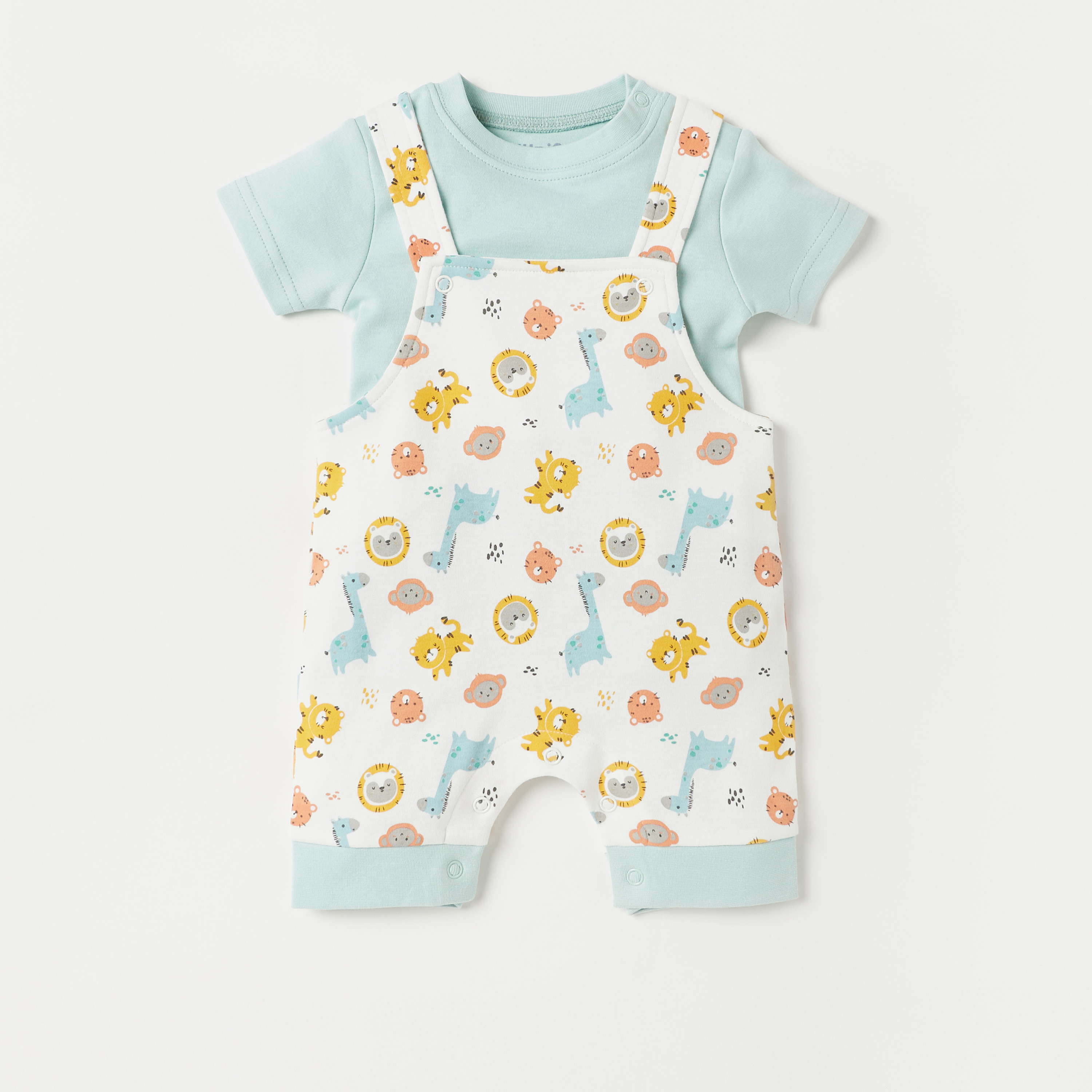 Juniors Animal Print T-shirt and Dungaree Set-baby-boys-clothing-nightwear-sleepsuits-image-1