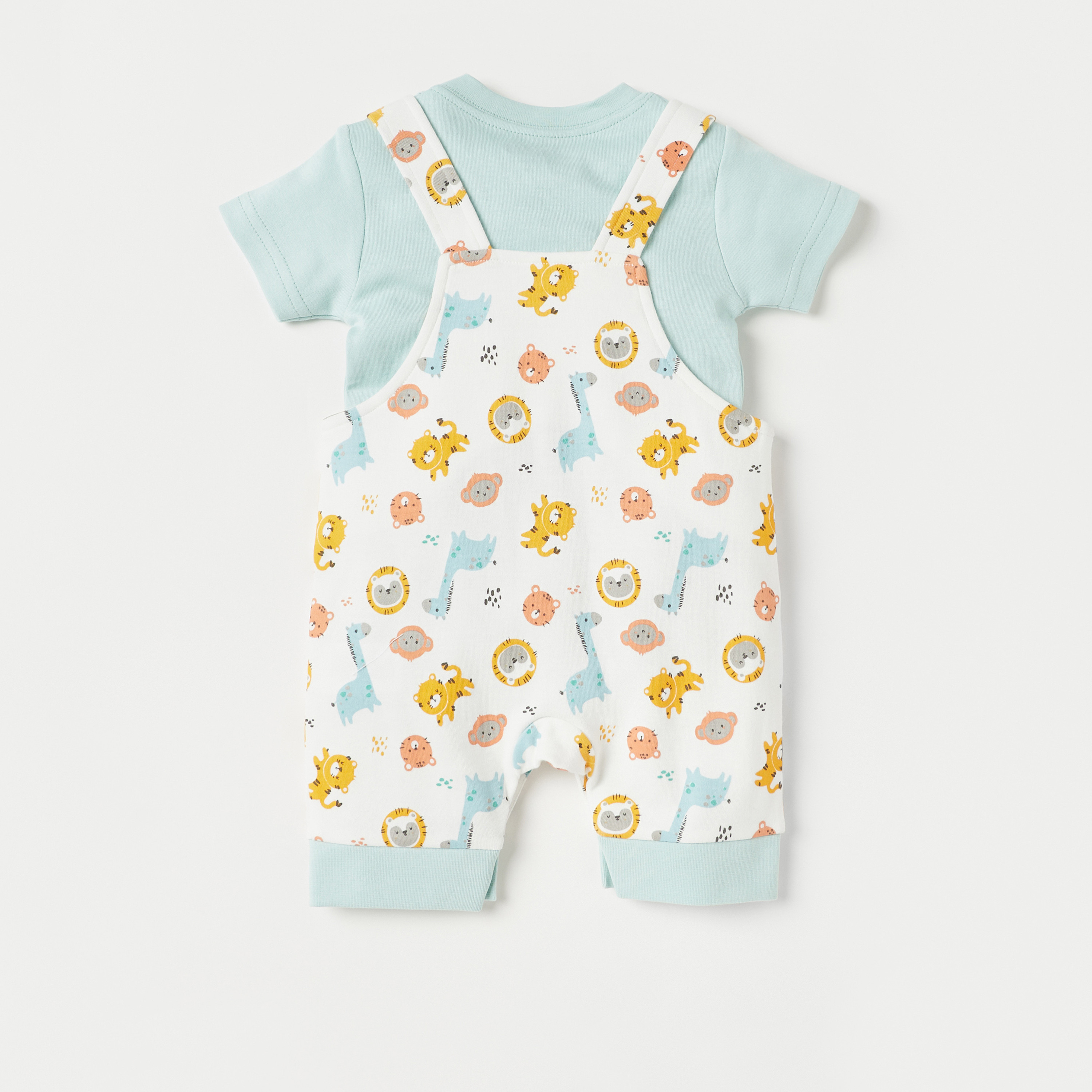 Juniors Animal Print T-shirt and Dungaree Set-baby-boys-clothing-nightwear-sleepsuits-image-2