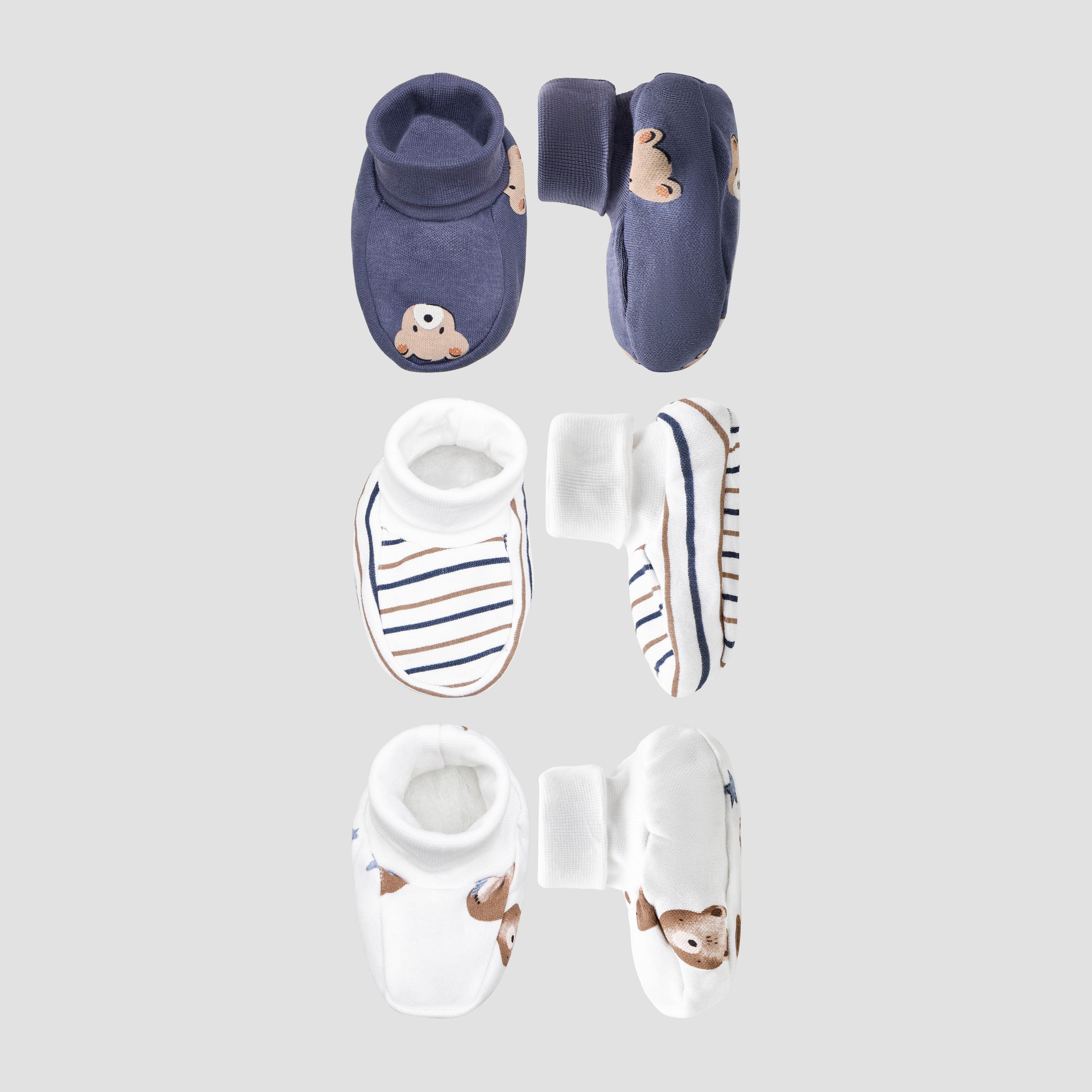 Pack of 3 Juniors Booties with Cuff, Printed-baby-boys-shoes-booties-image-1