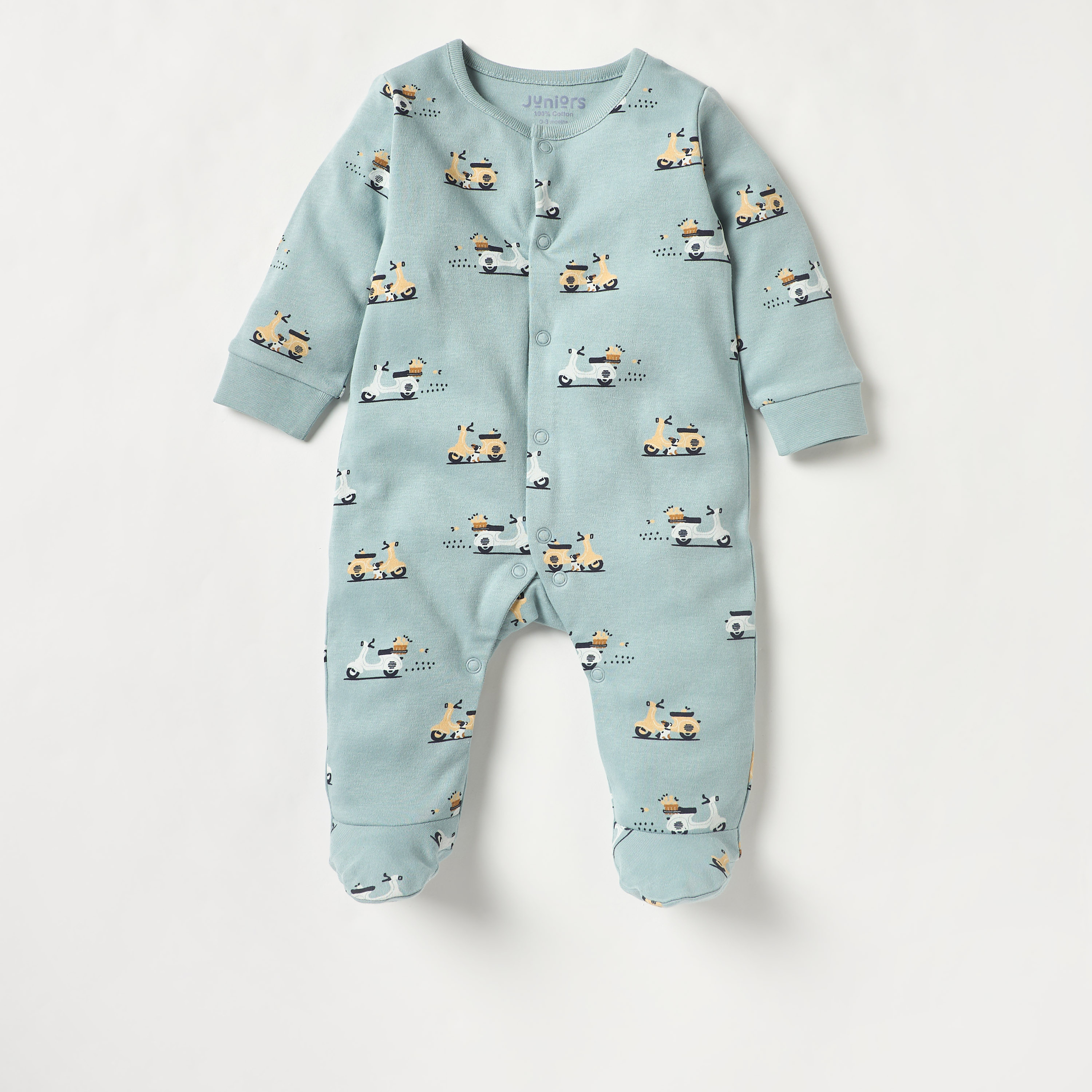 Juniors Printed Sleepsuit with Long Sleeves and Button Closure - Set of 2-baby-boys-clothing-nightwear-sleepsuits-image-2
