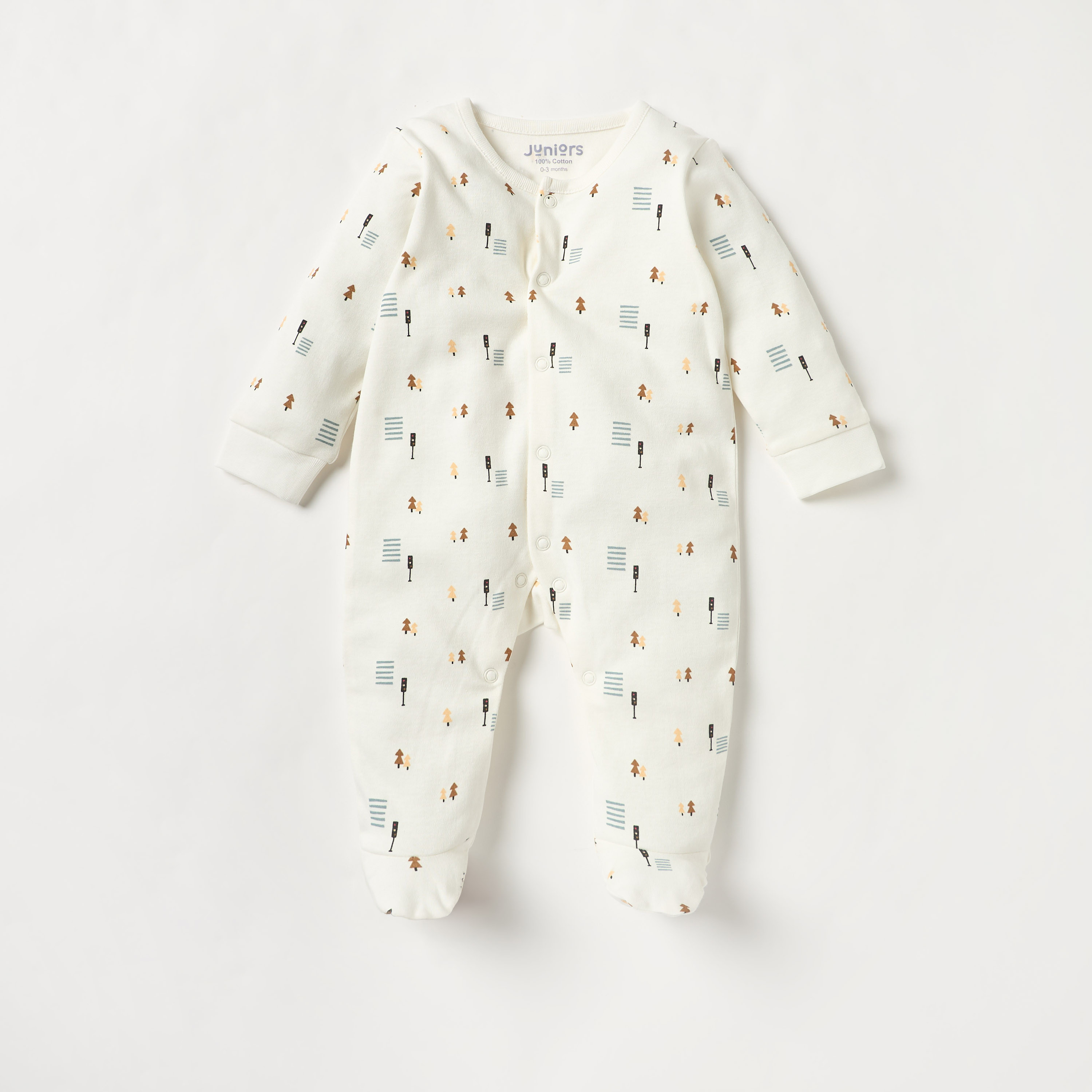 Juniors Printed Sleepsuit with Long Sleeves and Button Closure - Set of 2-baby-boys-clothing-nightwear-sleepsuits-image-3