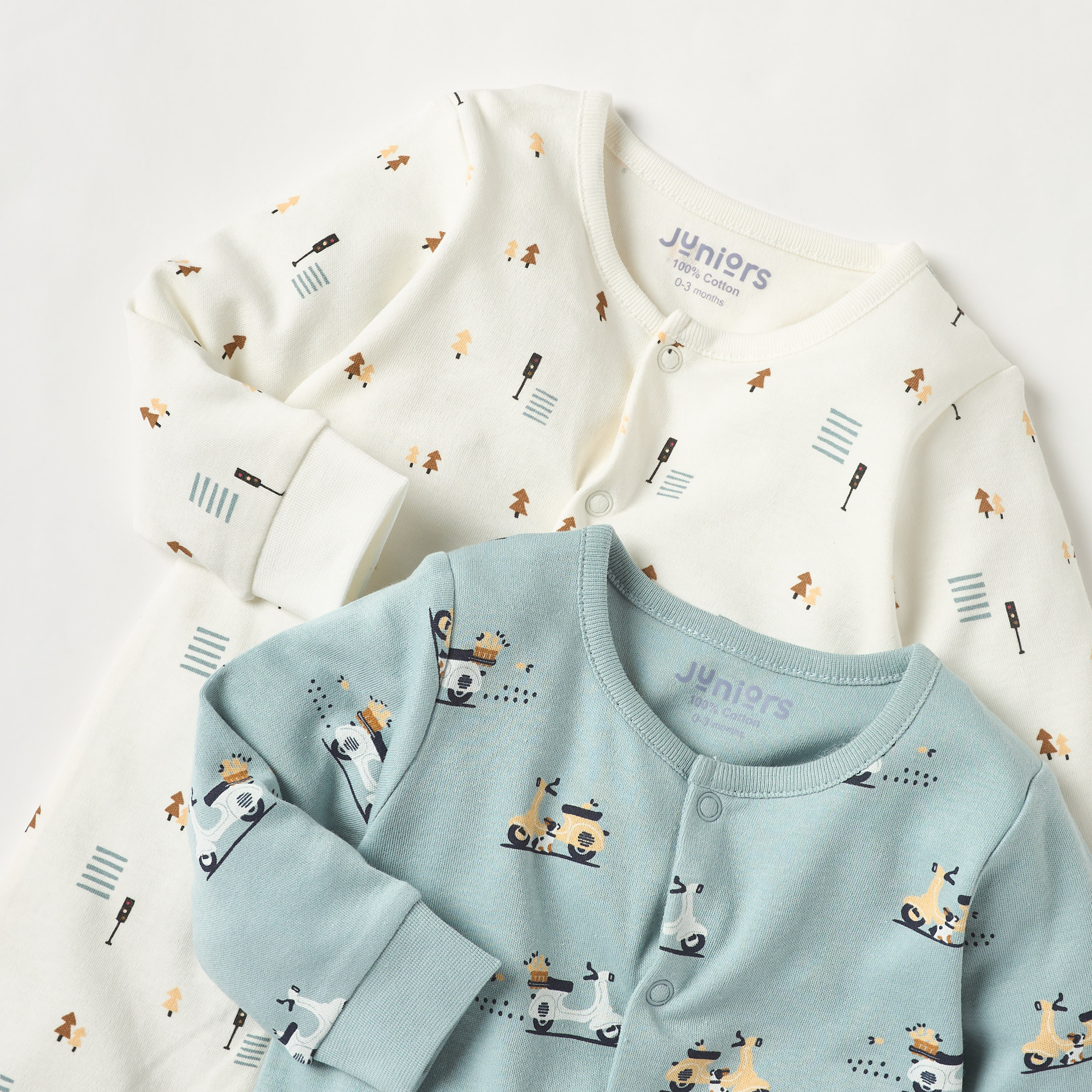 Juniors Printed Sleepsuit with Long Sleeves and Button Closure - Set of 2-baby-boys-clothing-nightwear-sleepsuits-image-4