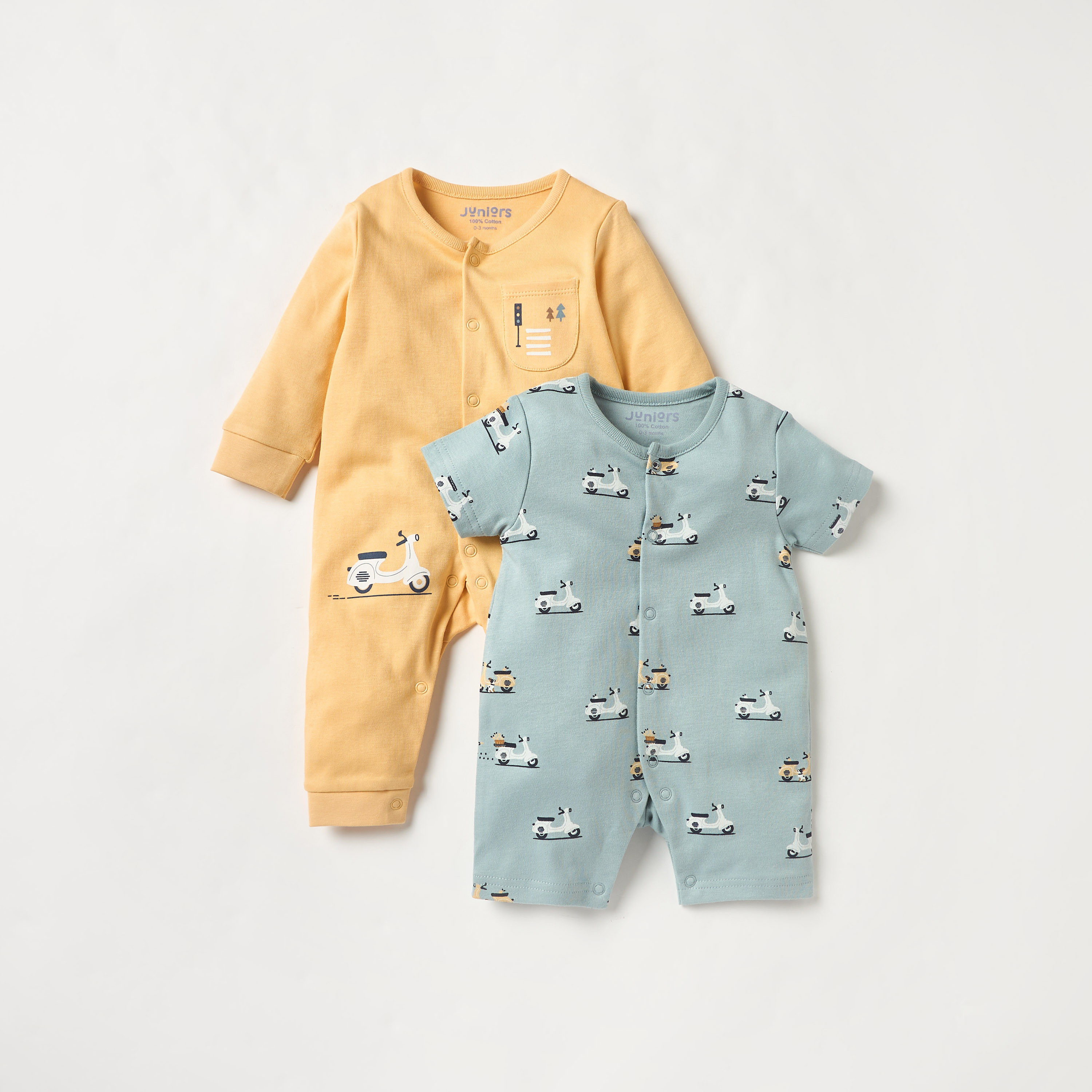Juniors Scooter Print Sleepsuit and Romper with Button Closure-baby-boys-clothing-rompers-image-1