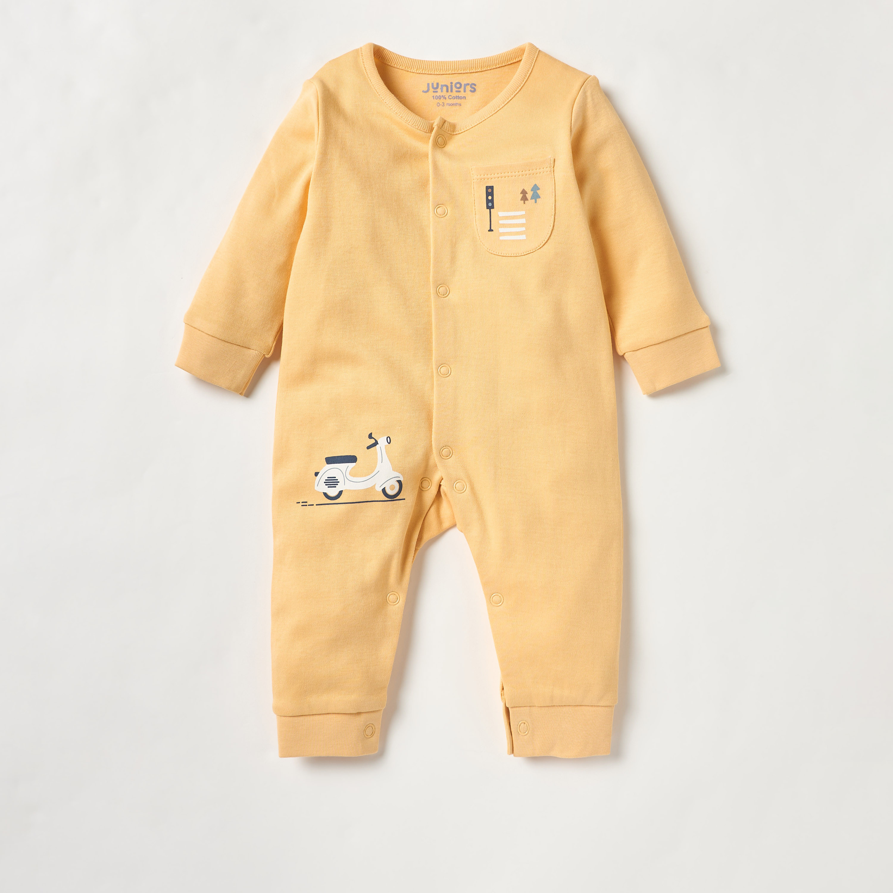 Juniors Scooter Print Sleepsuit and Romper with Button Closure-baby-boys-clothing-rompers-image-2