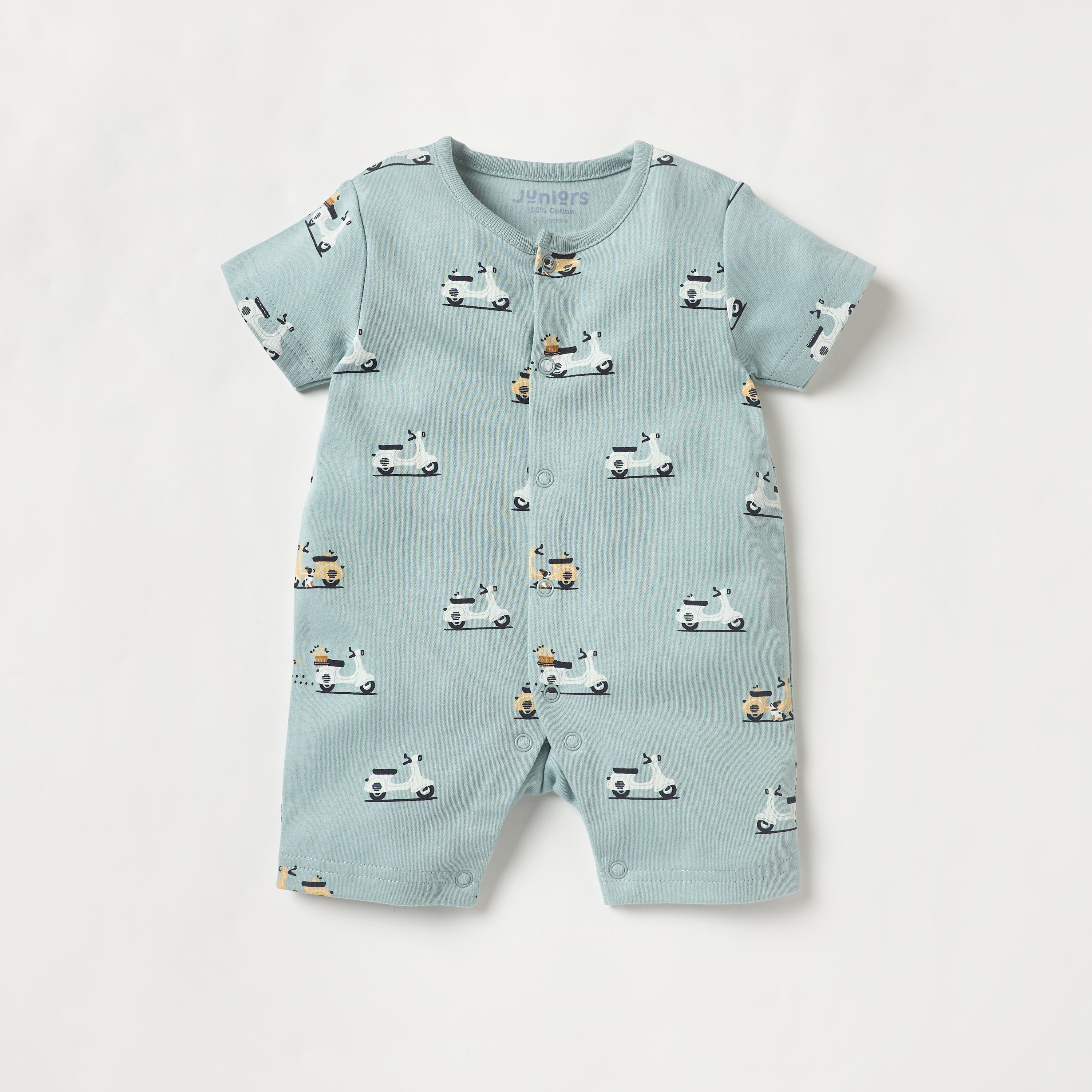 Juniors Scooter Print Sleepsuit and Romper with Button Closure-baby-boys-clothing-rompers-image-3