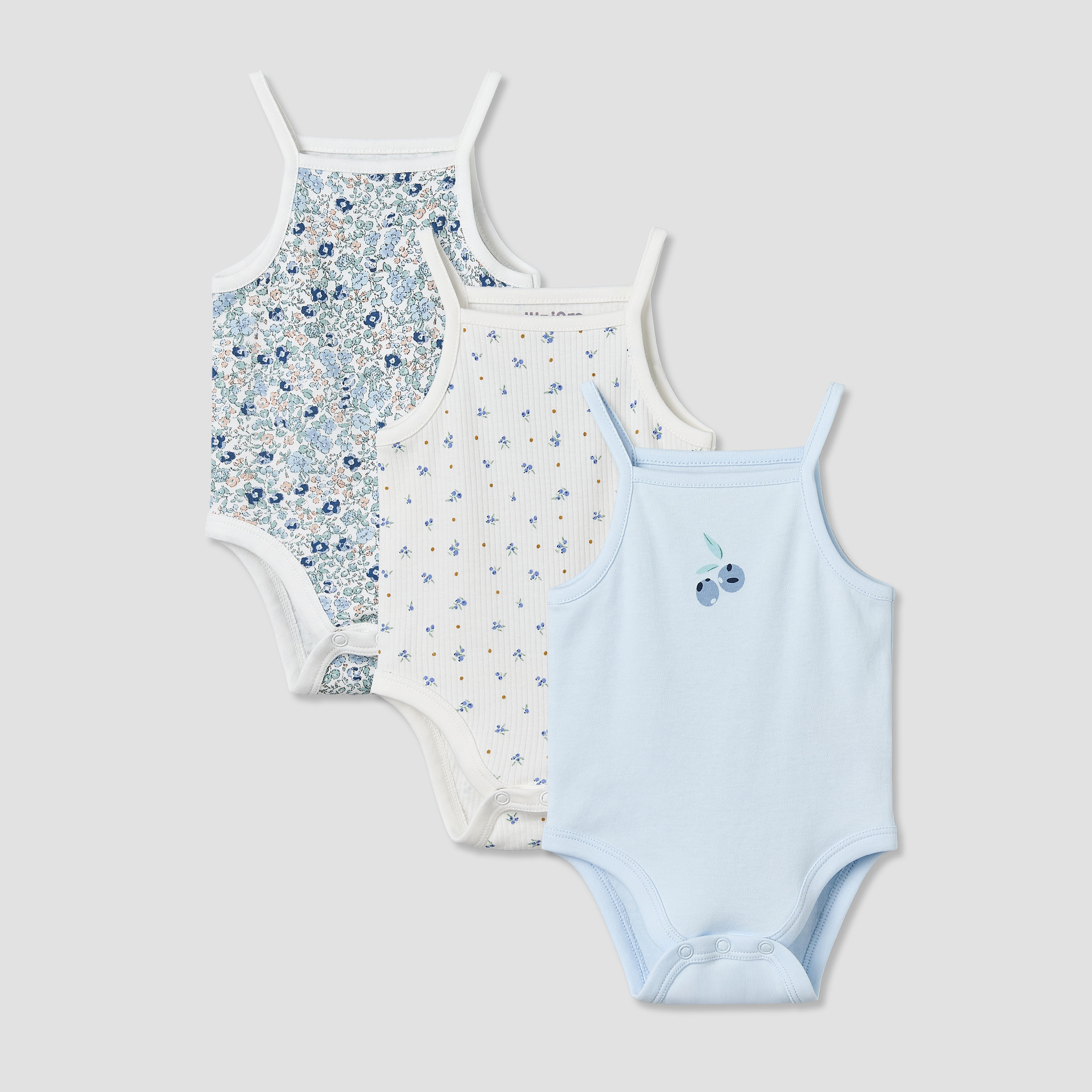 Pack of 3 Juniors Cotton Square Neck Straps Bodysuit with Assorted Prints-baby-girls-clothing-bodysuits-image-1