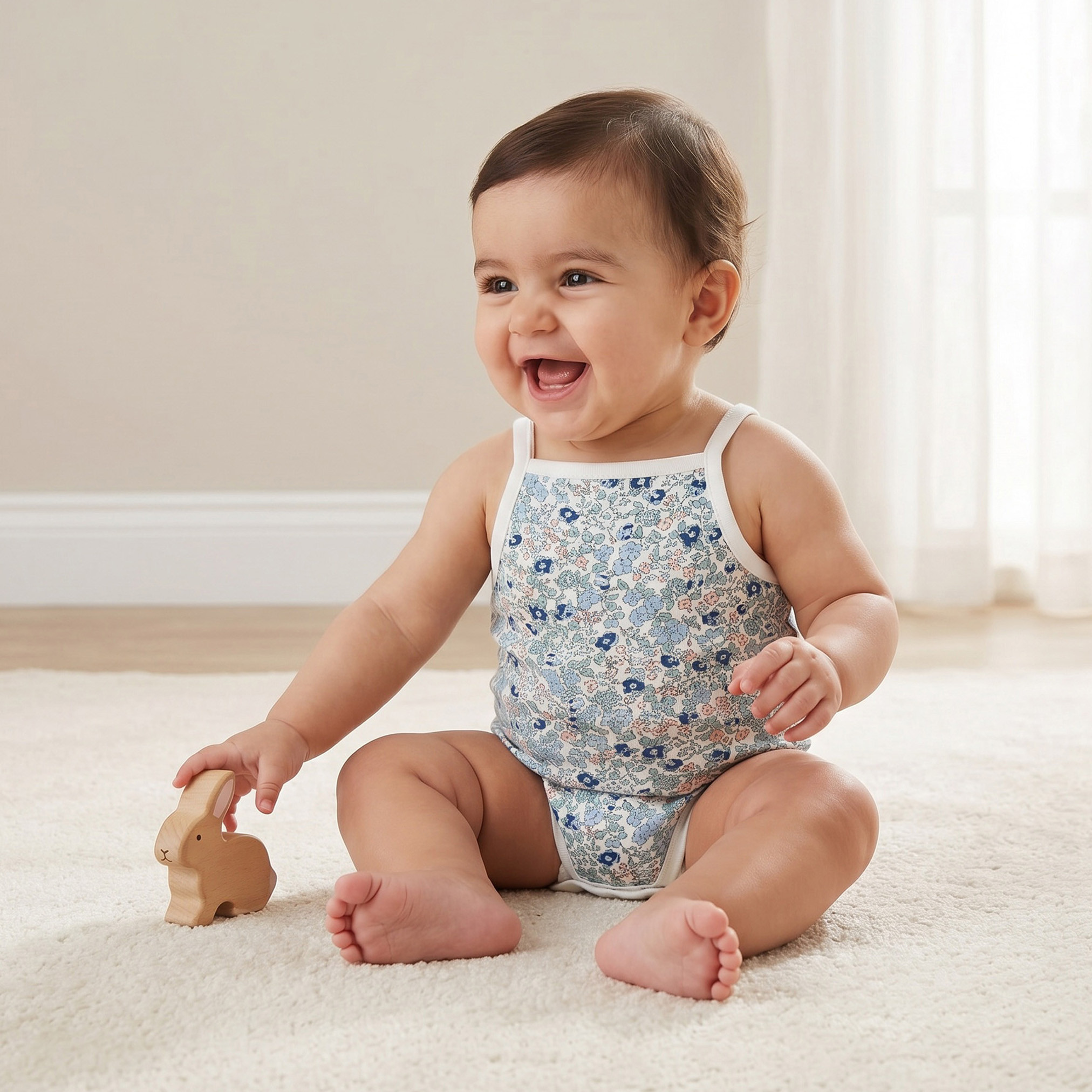 Pack of 3 Juniors Cotton Square Neck Straps Bodysuit with Assorted Prints-baby-girls-clothing-bodysuits-image-2