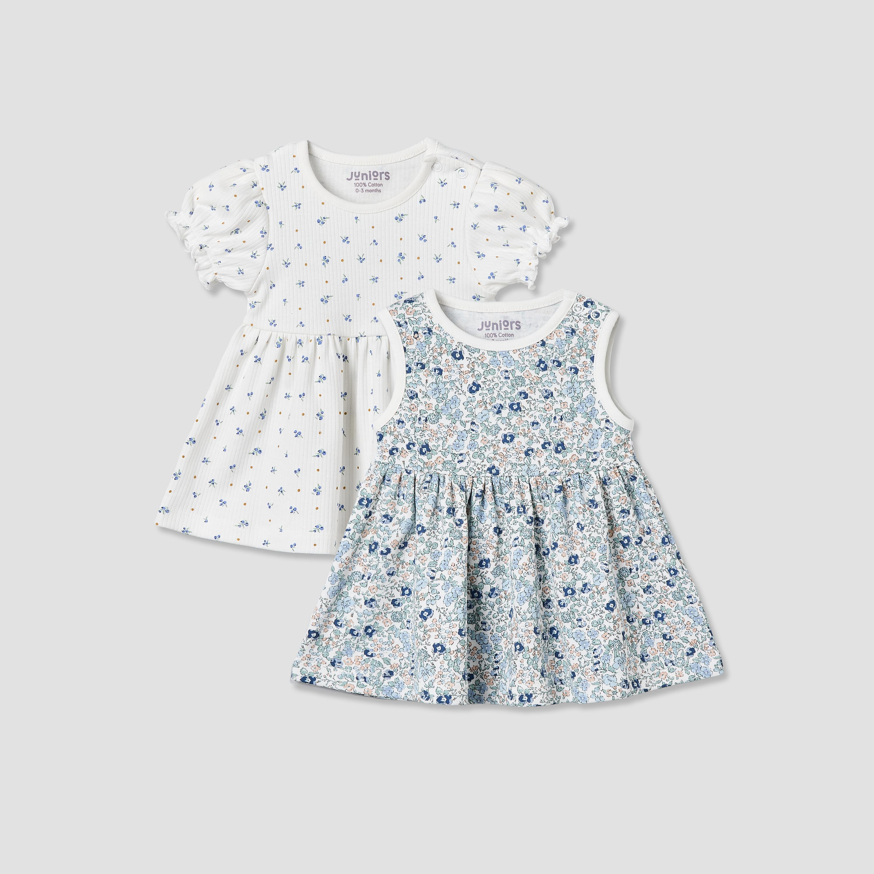 Pack of 2 Juniors Round Neck Sleeveless Knee-Length Dress with Floral Print-baby-girls-clothing-dressesandjumpsuits-image-2