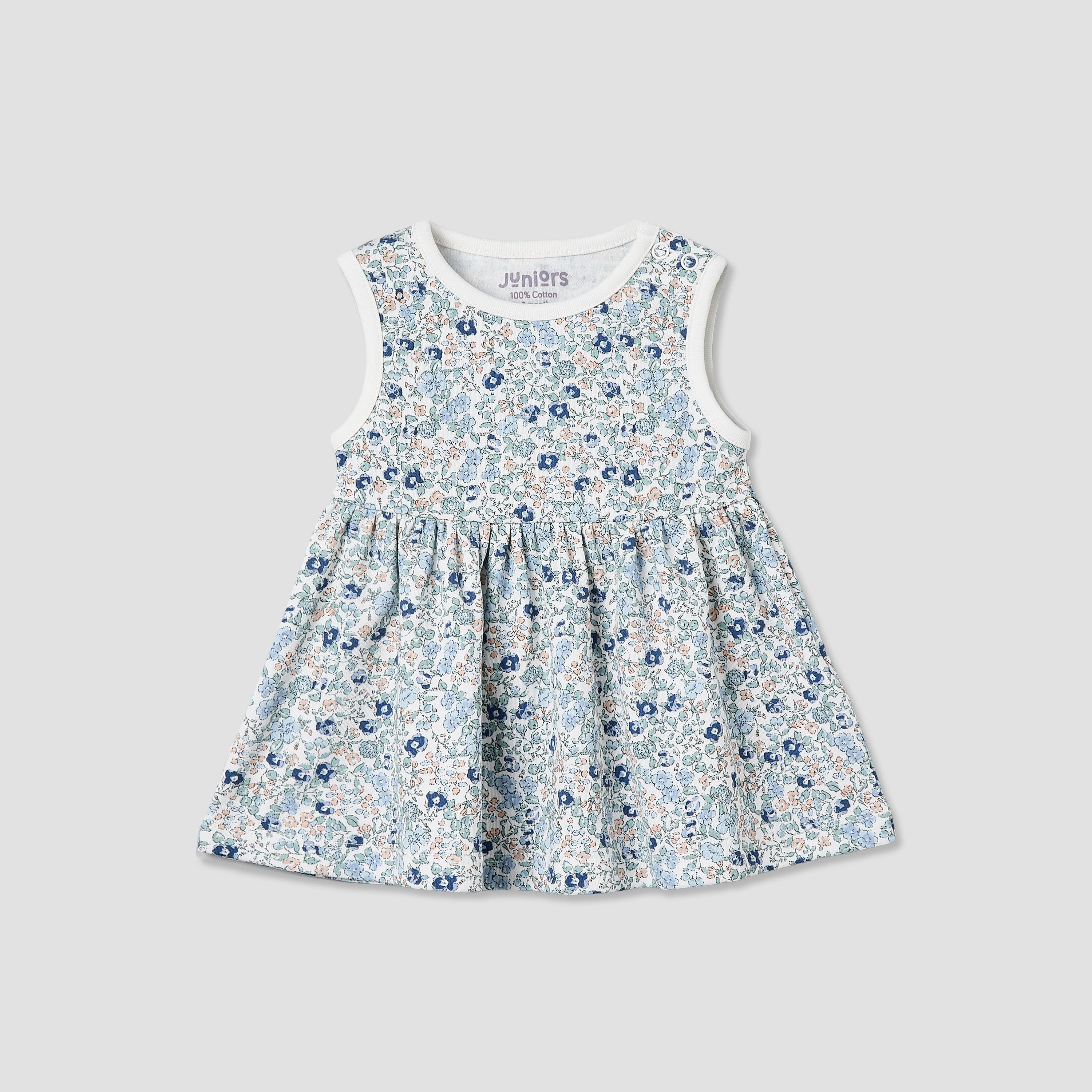 Pack of 2 Juniors Round Neck Sleeveless Knee-Length Dress with Floral Print-baby-girls-clothing-dressesandjumpsuits-image-3