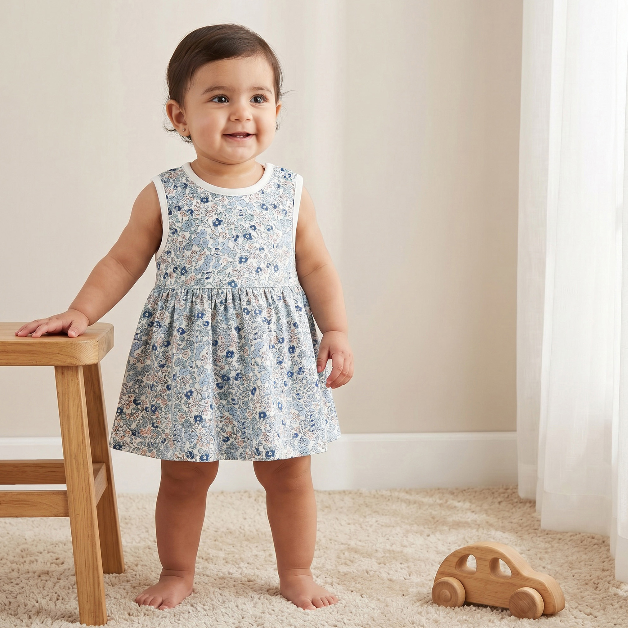 Pack of 2 Juniors Round Neck Sleeveless Knee-Length Dress with Floral Print-baby-girls-clothing-dressesandjumpsuits-image-1