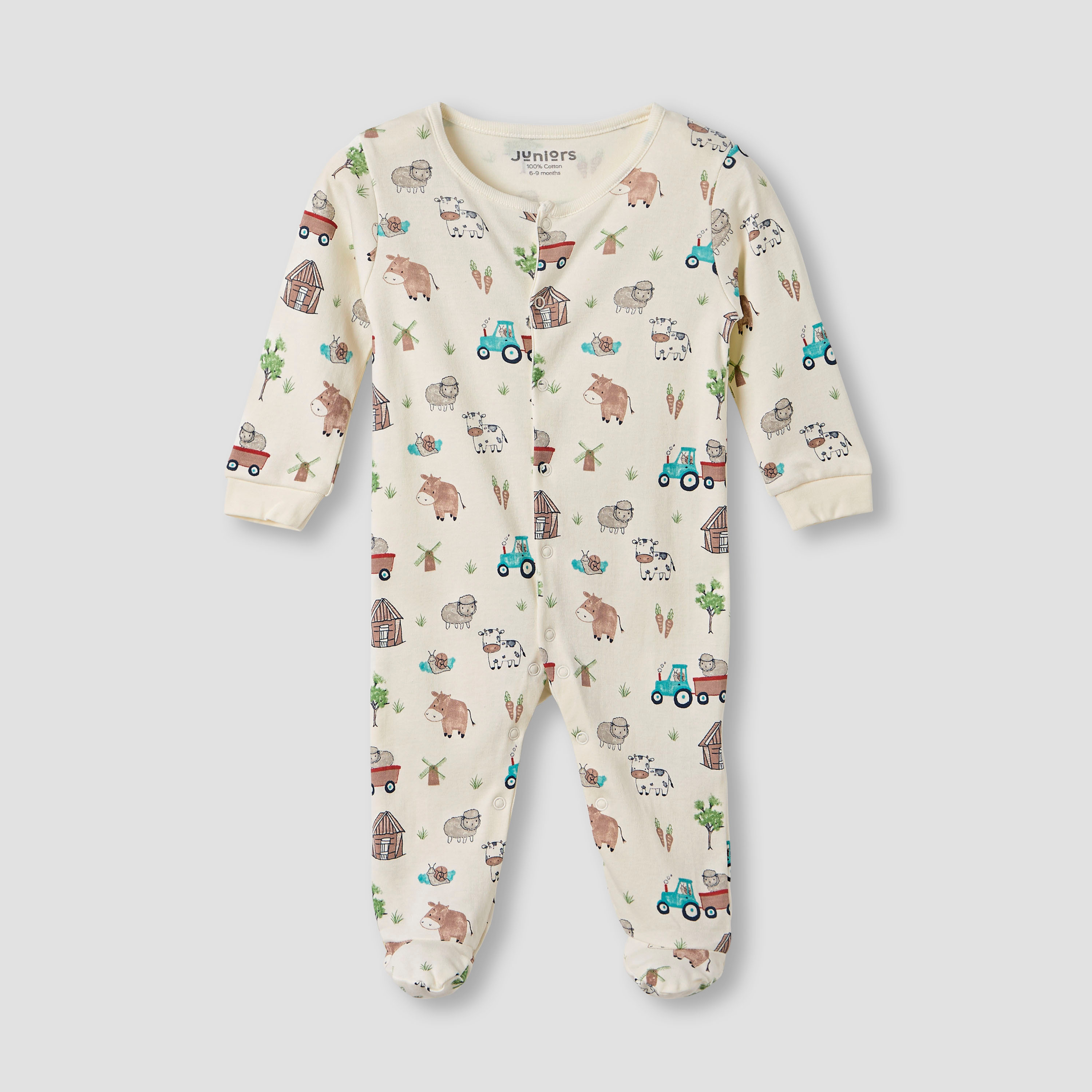 بدلات نوم بطبعات مزرعة وأكمام طويلة من جونيورز - طقم 3 قطع-baby-boys-clothing-nightwear-sleepsuits-image-4
