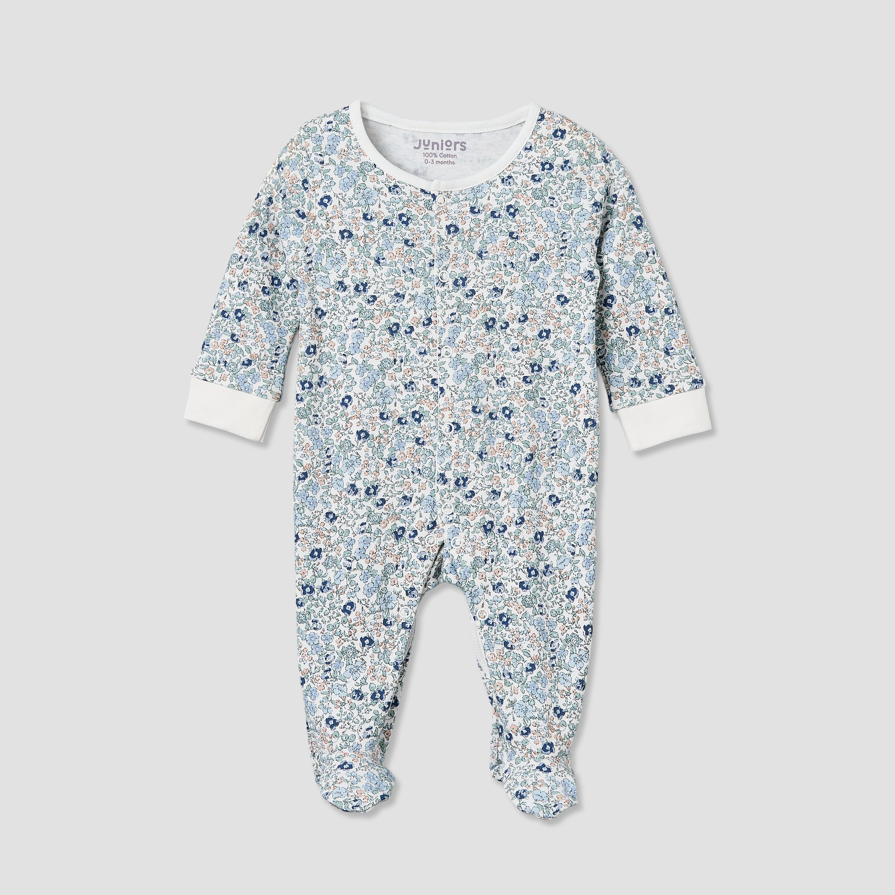 Pack of 2 Juniors Cotton Round Neck Long Sleeve Sleepsuit with Floral Print-baby-girls-clothing-nightwear-sleepsuits-image-3