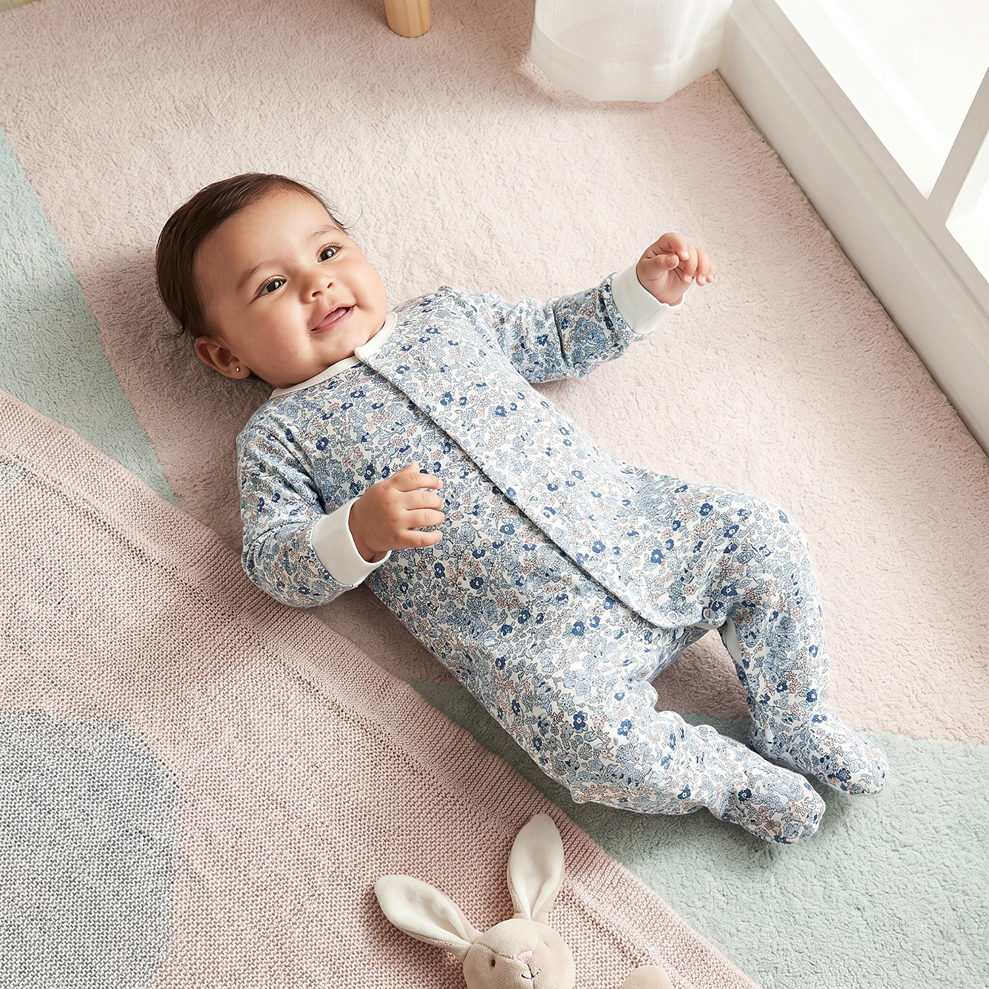 Pack of 2 Juniors Cotton Round Neck Long Sleeve Sleepsuit with Floral Print-baby-girls-clothing-nightwear-sleepsuits-image-2