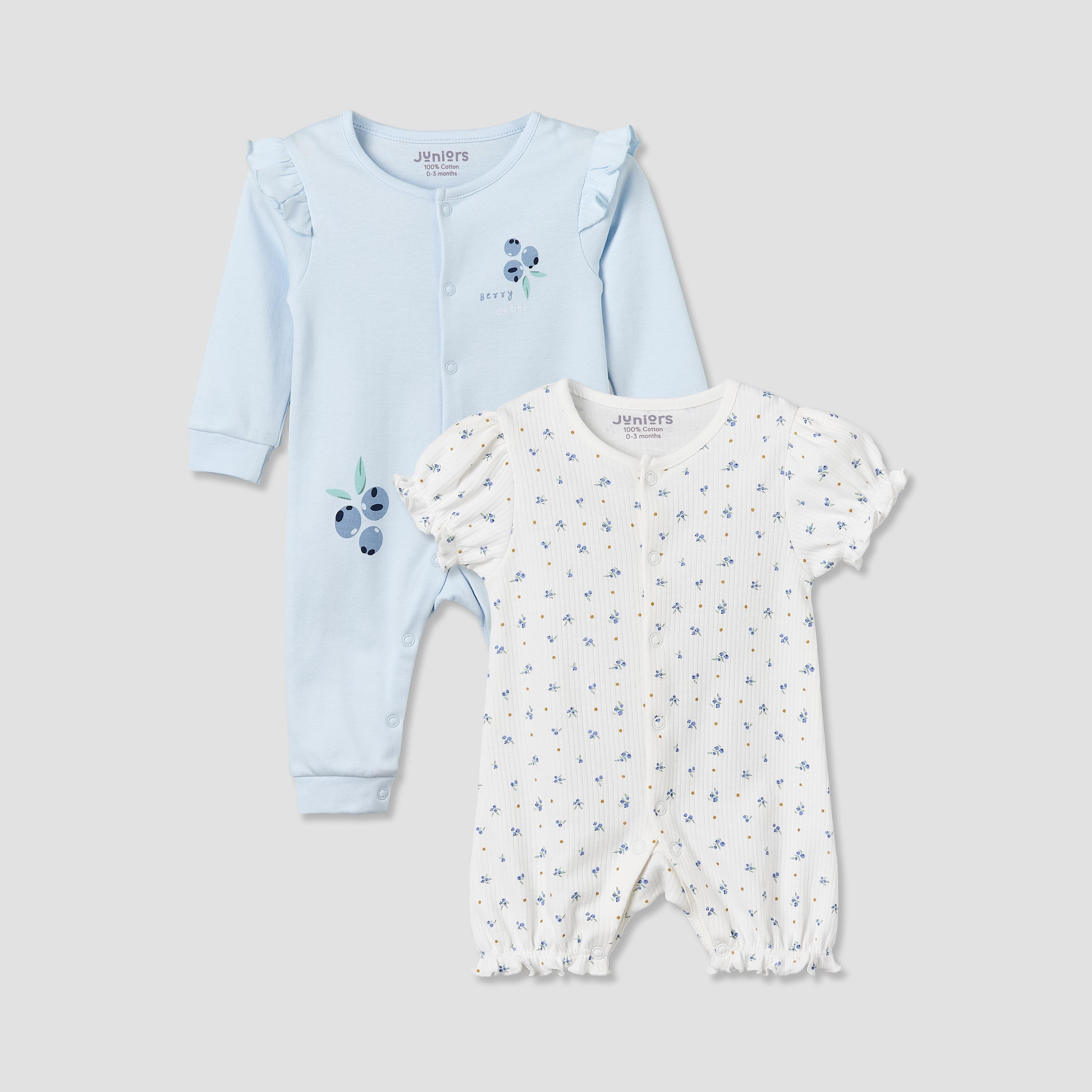 Set of 2 Juniors Round Neck Short Sleeve Romper and Sleepsuit Set with Snap Button Closure-baby-girls-clothing-nightwear-sleepsuits-image-1