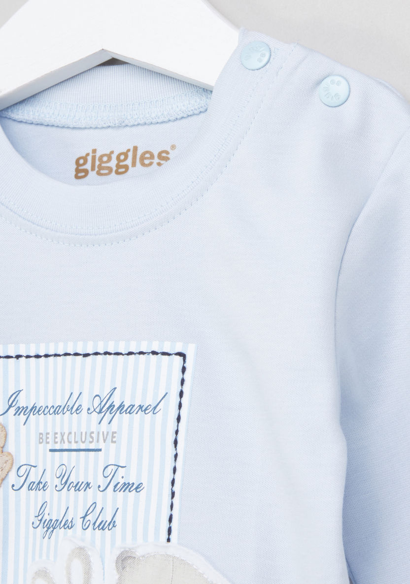 Giggles Long Sleeves T-shirt and Striped Pyjama Set-Pyjama Sets-image-2