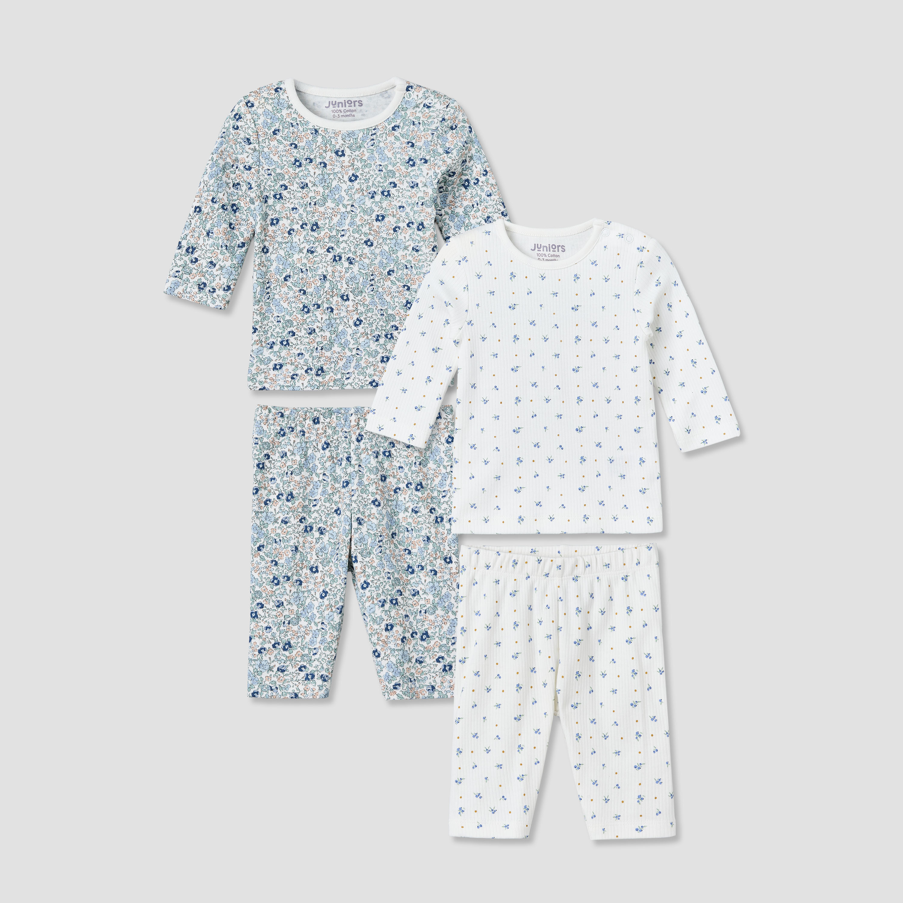 Set of 2 Juniors Cotton Round Neck Long Sleeves Pyjama Set with Floral Print-baby-girls-clothing-nightwear-pyjamasets-image-1