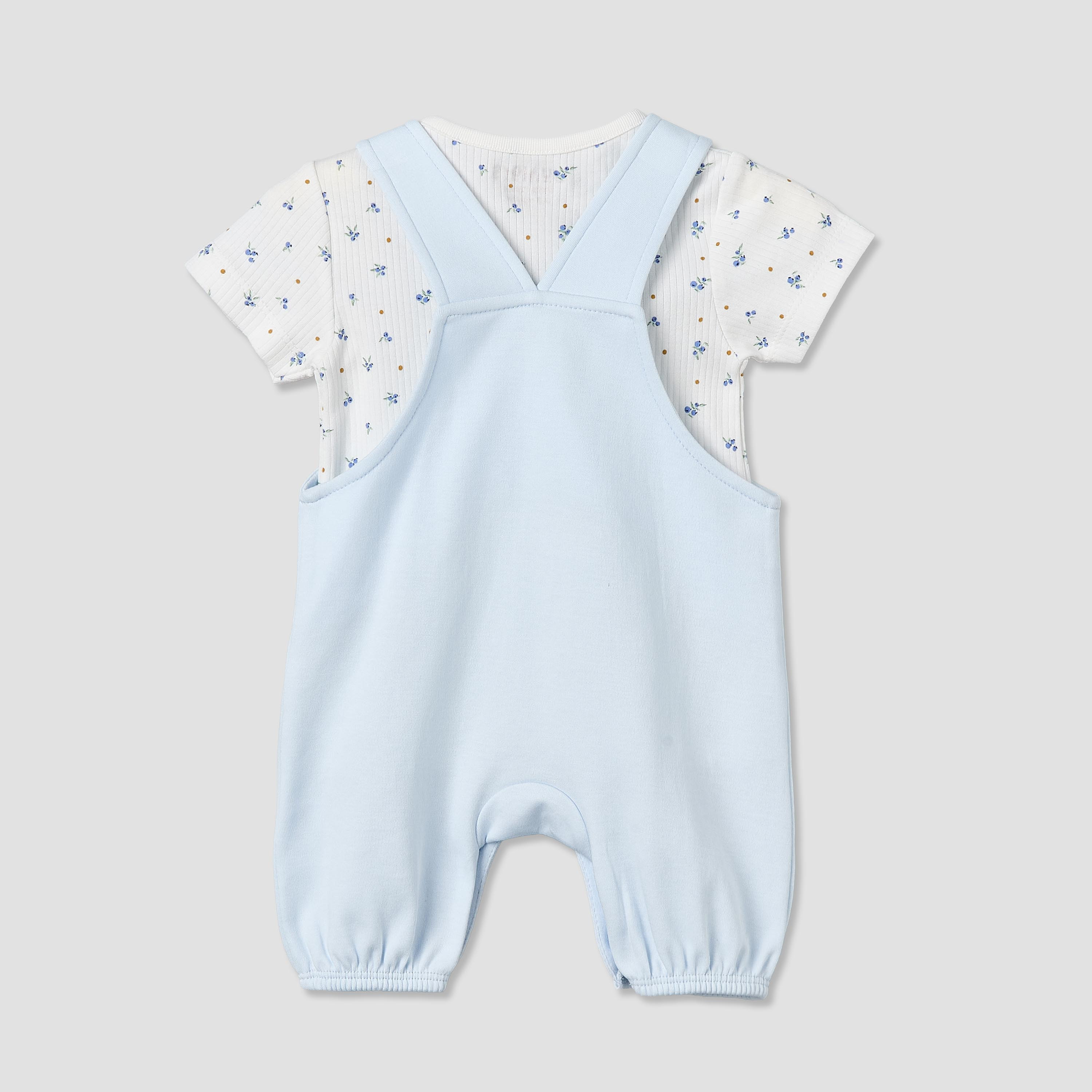 Juniors Round Neck Short Sleeve T-shirt and Dungaree Set with Blueberry Print-baby-girls-clothing-setsandcoords-image-3