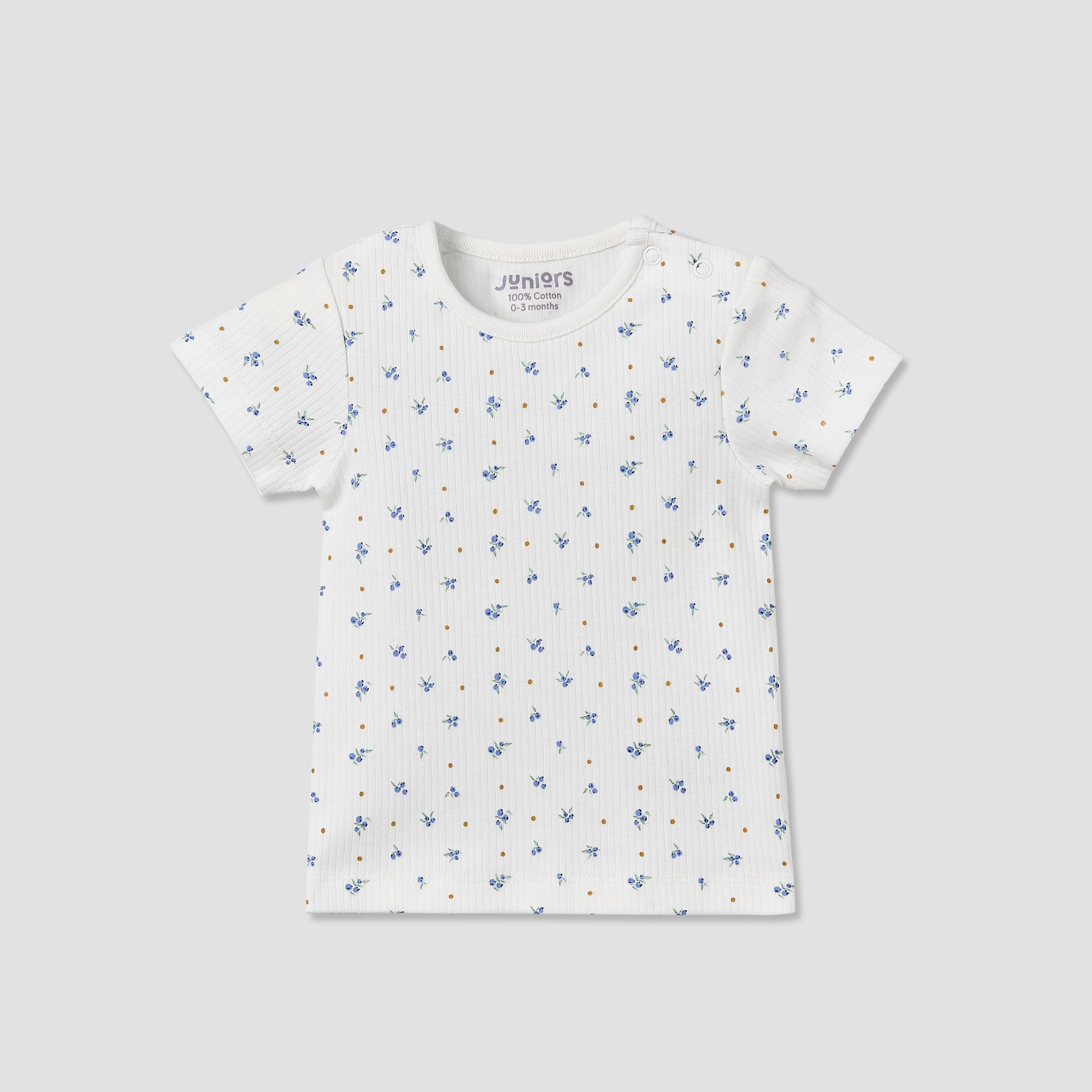 Juniors Round Neck Short Sleeve T-shirt and Dungaree Set with Blueberry Print-baby-girls-clothing-setsandcoords-image-4